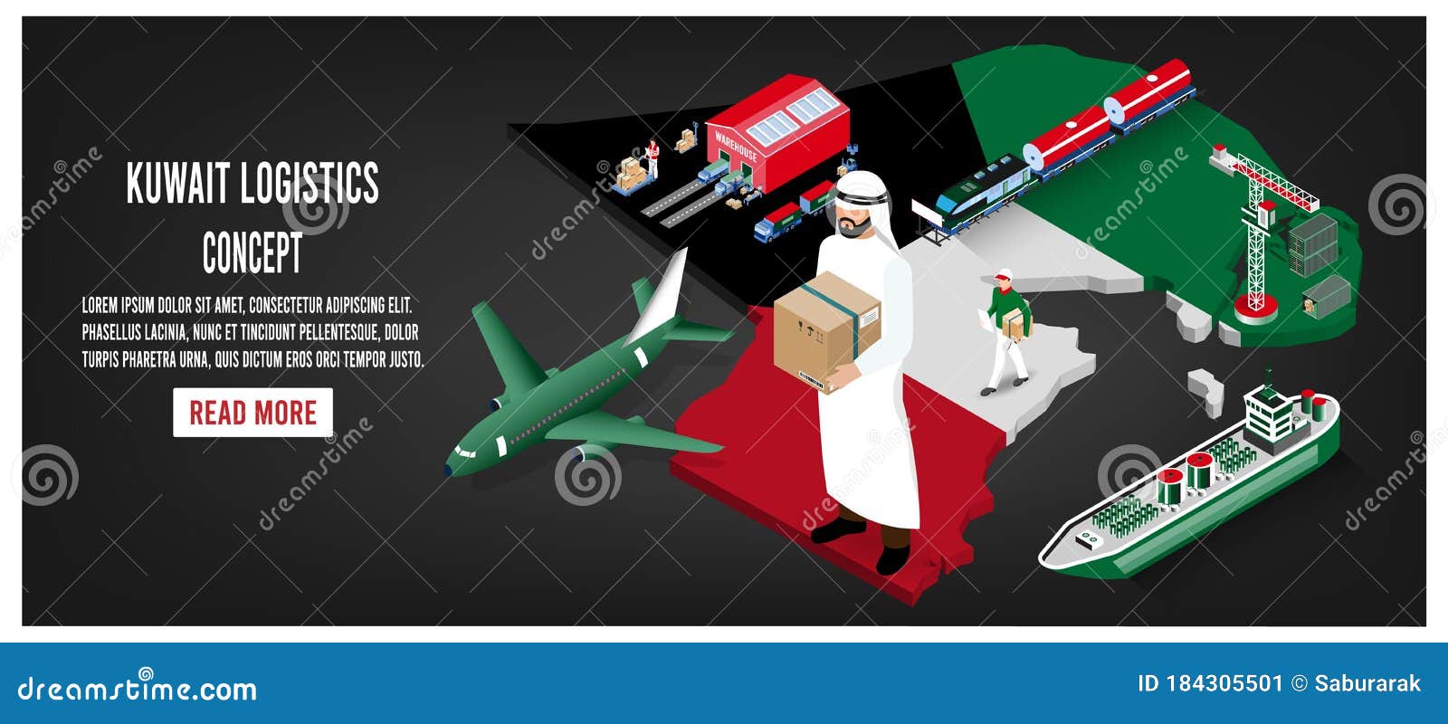 modern isometric concept of kuwait transportation with global logistics