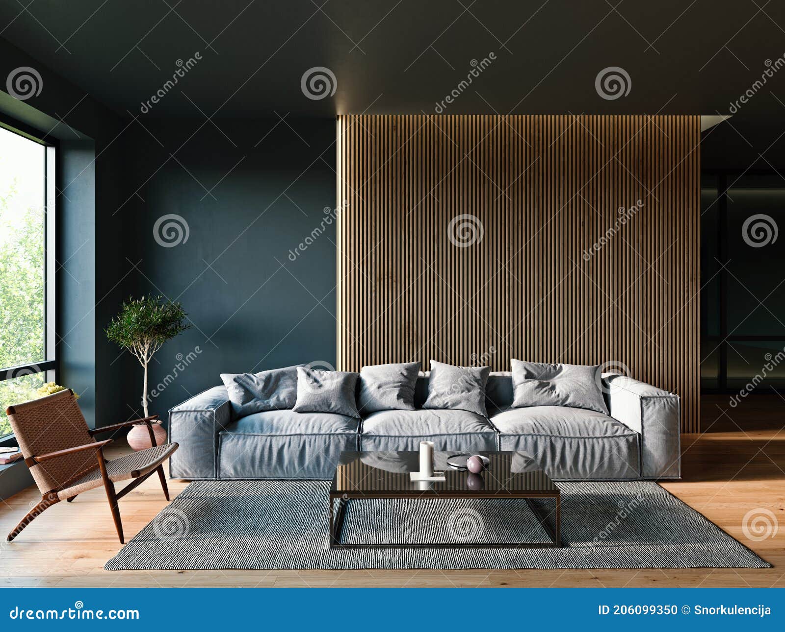 Modern Italian Interior Design Living Room with Dark Walls and