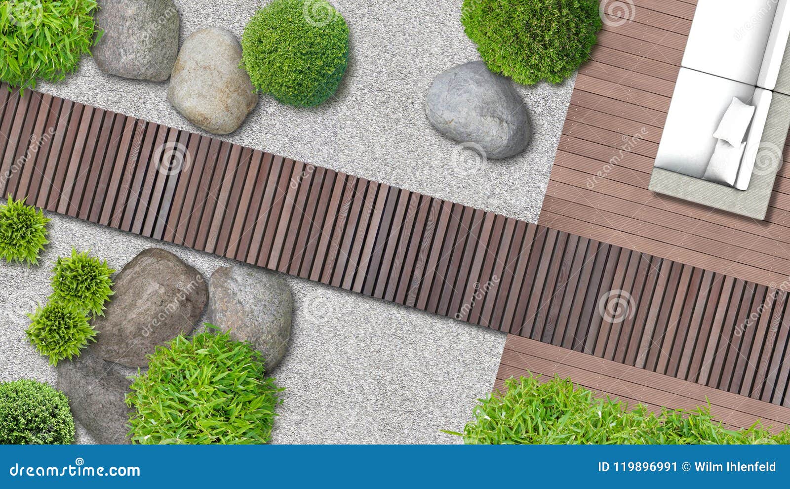 Modern Japanese Garden Design In Top View Stock Illustration