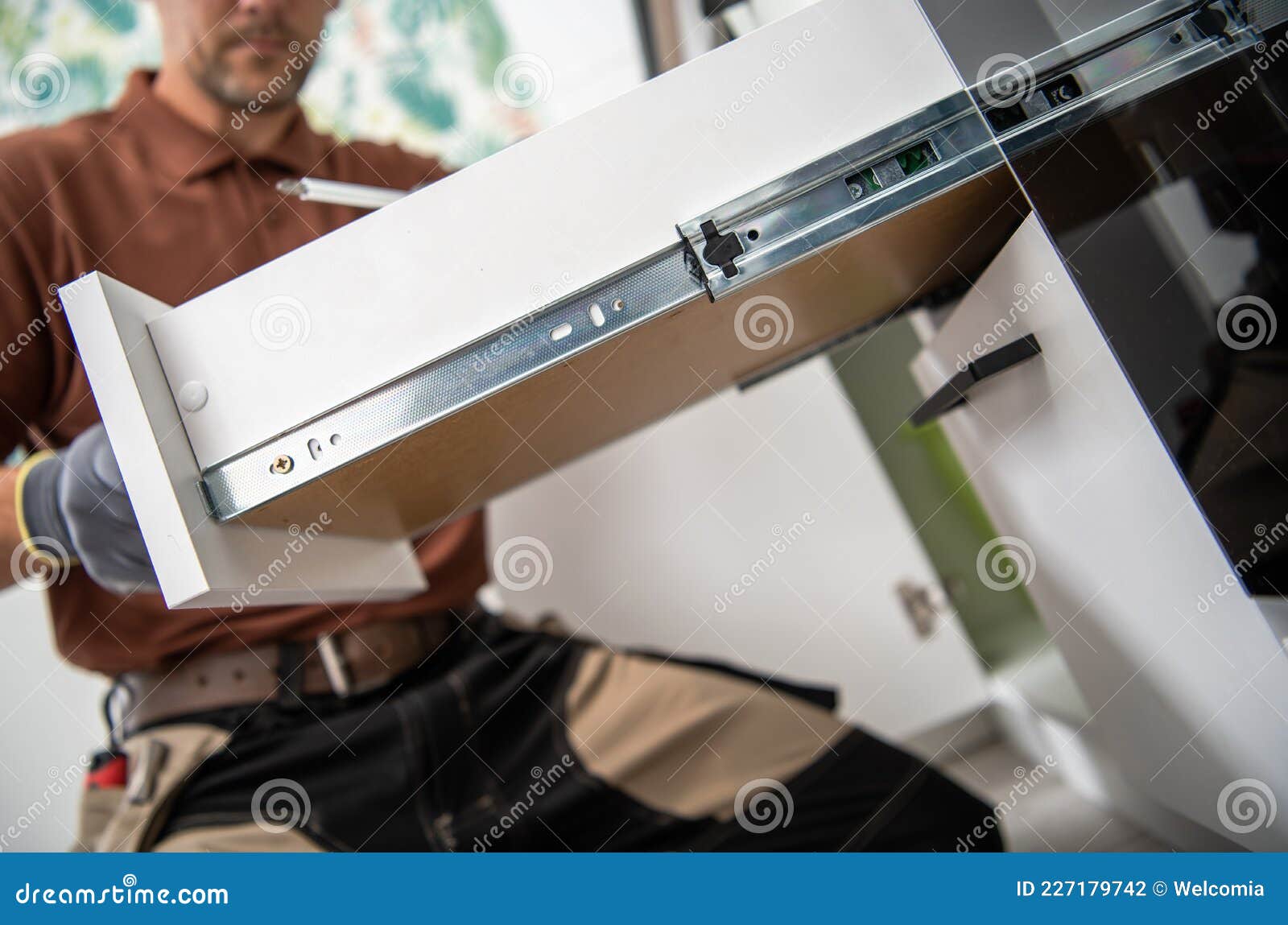 Modern Kitchen Drawer Installation Stock Photo Image of work