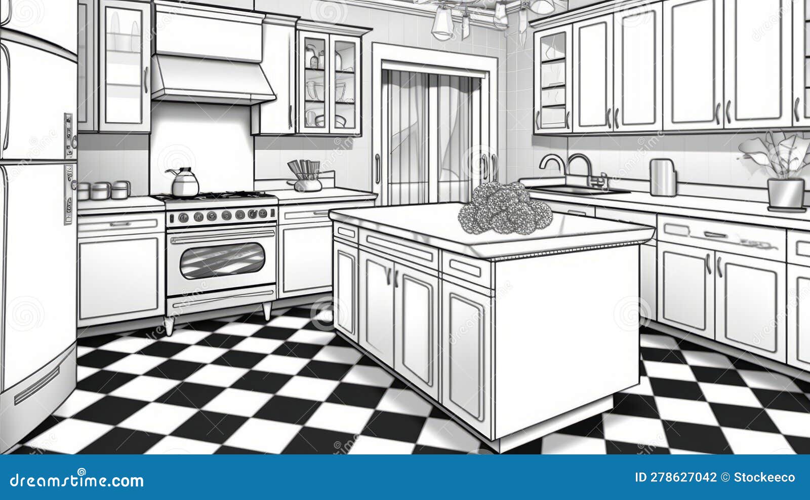 Modern Kitchen Coloring Page Stock Illustration - Illustration of lines ...