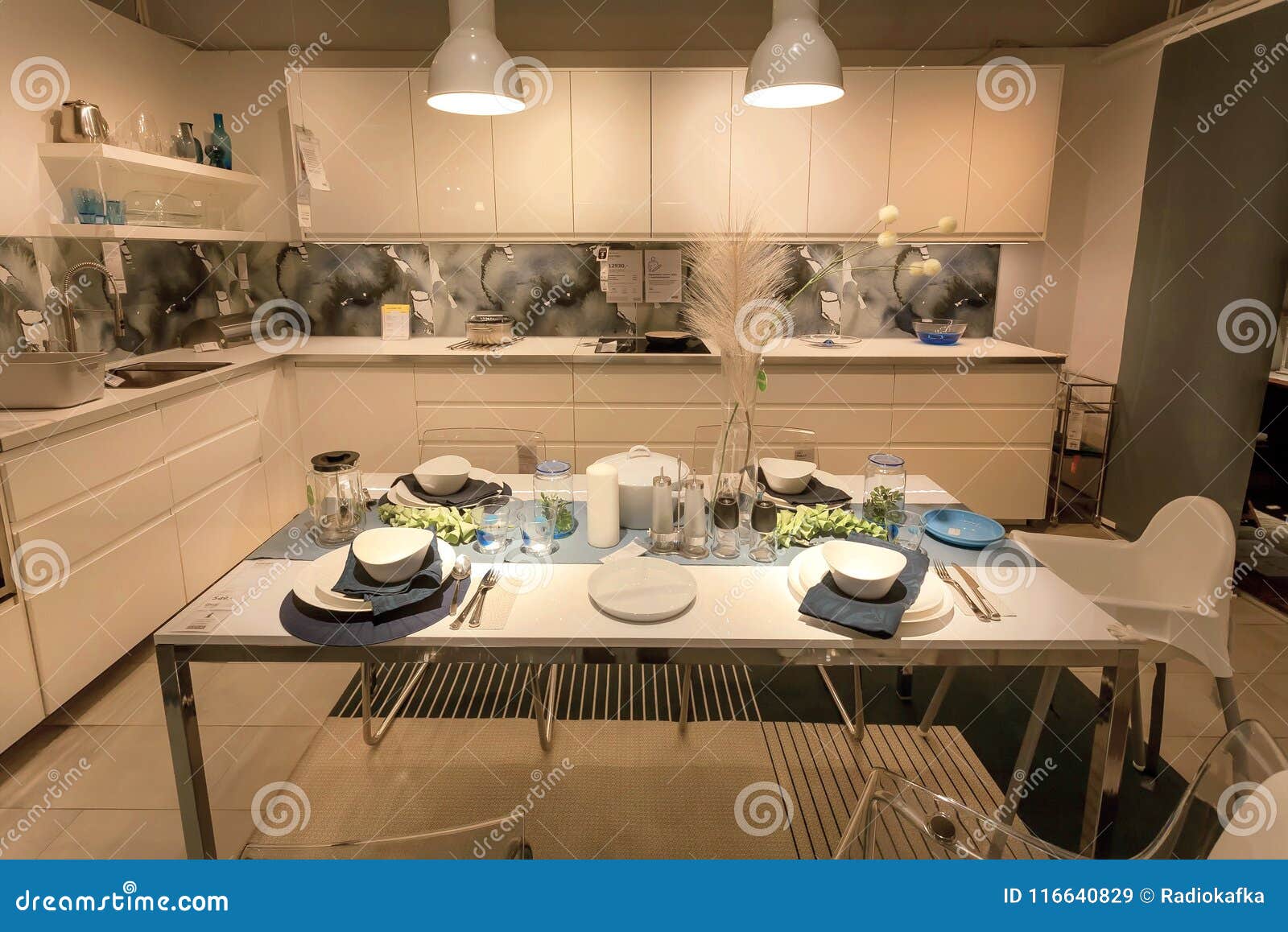 Modern Kitchen And Dining Room In Large Ikea Store With Furniture