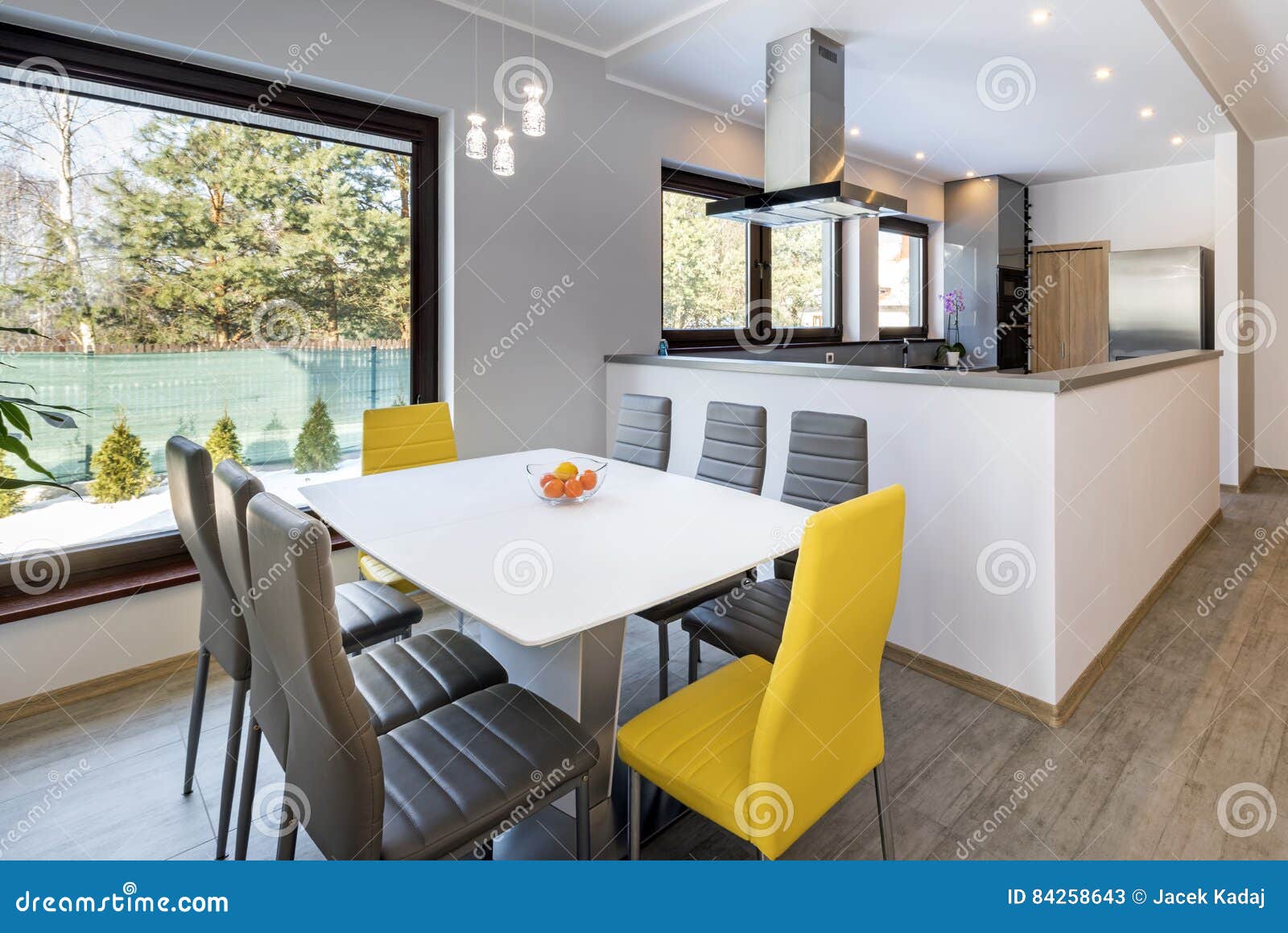 Modern Kitchen with Dinning Room Stock Image Image of domestic