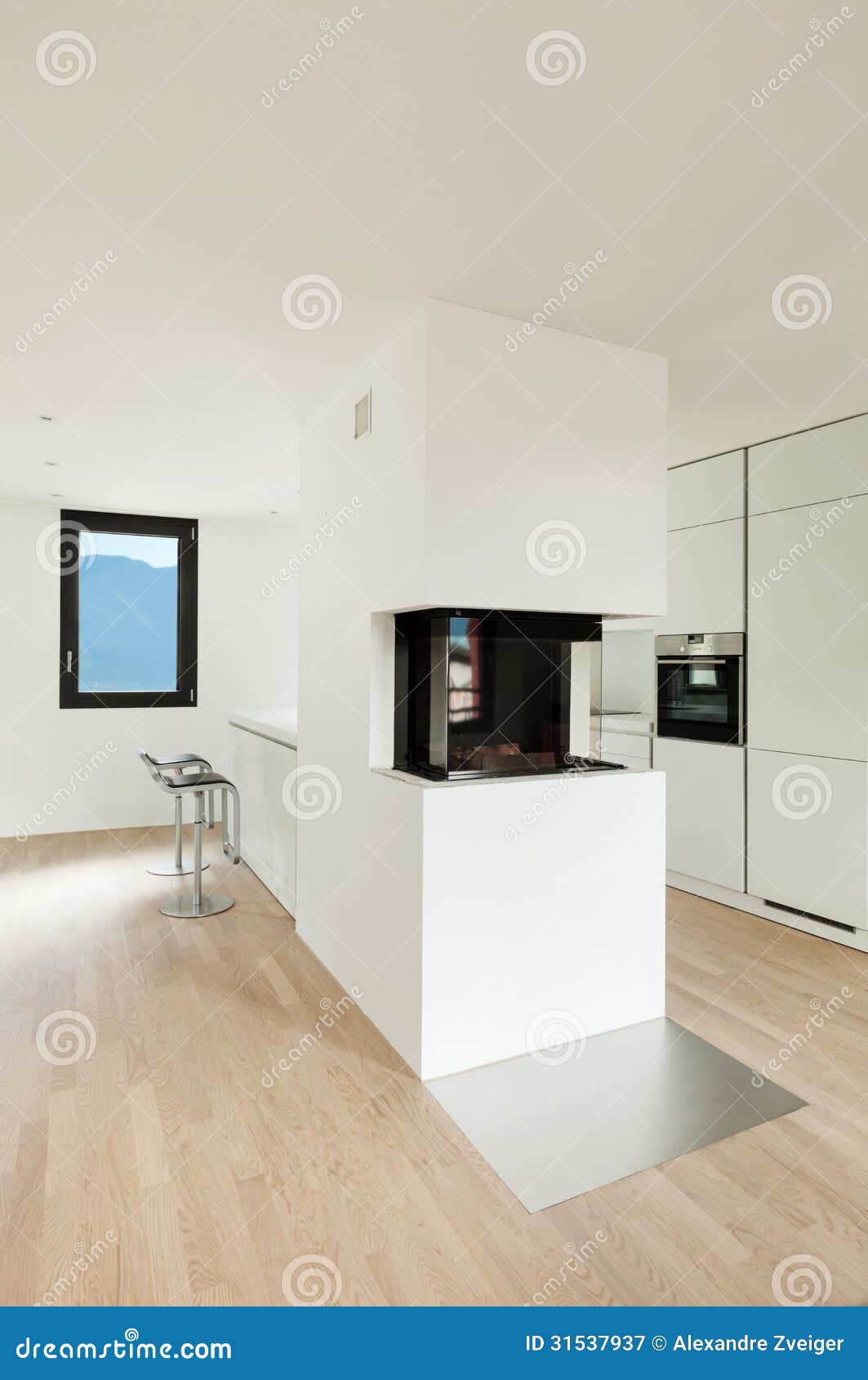 Modern Kitchen with Fireplace Stock Image Image of fireplace, house
