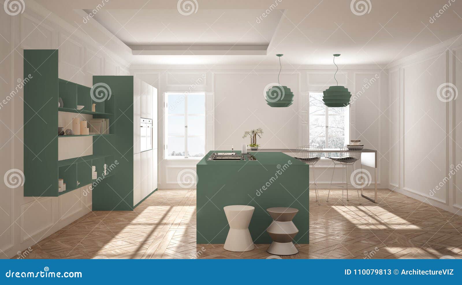 Modern Kitchen Furniture In Classic Room Old Parquet