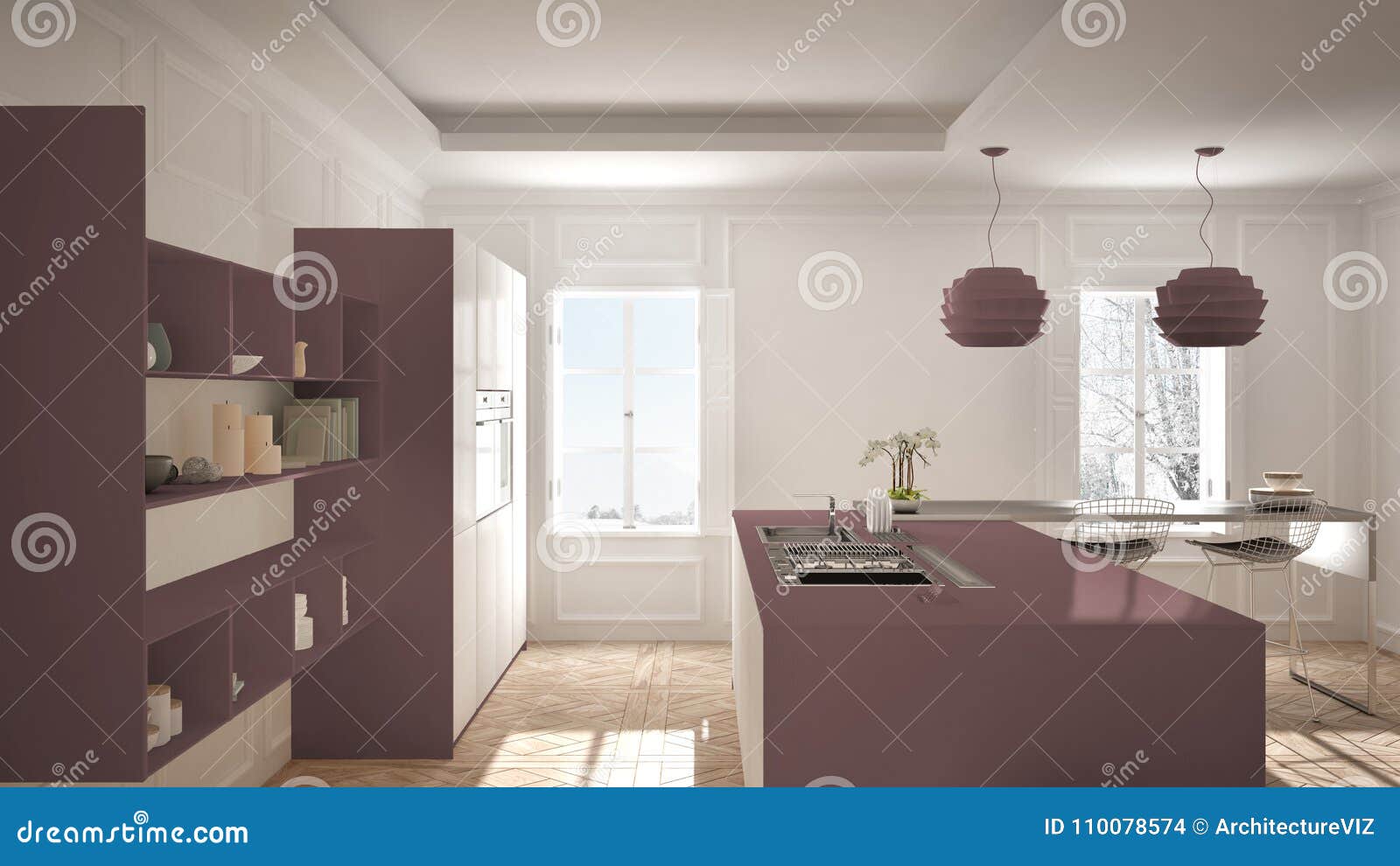 Modern Kitchen Furniture In Classic Room Old Parquet