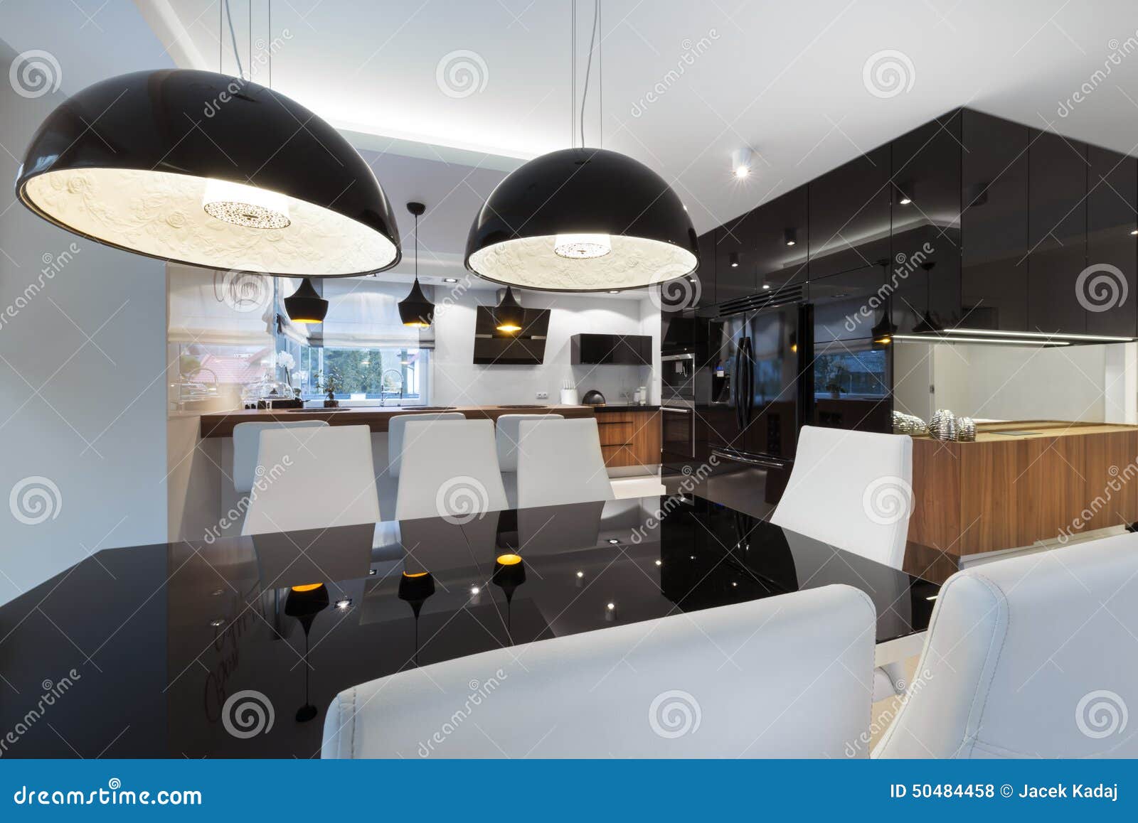 Modern Kitchen Interior Design with Black Table Stock Photo Image of