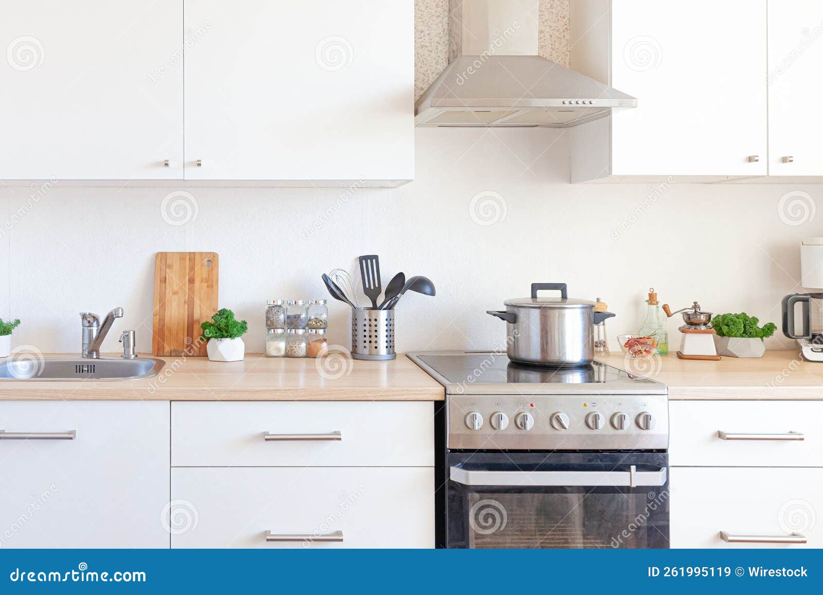 Modern Kitchen Interior Design with Light Colors. Stock Image Image