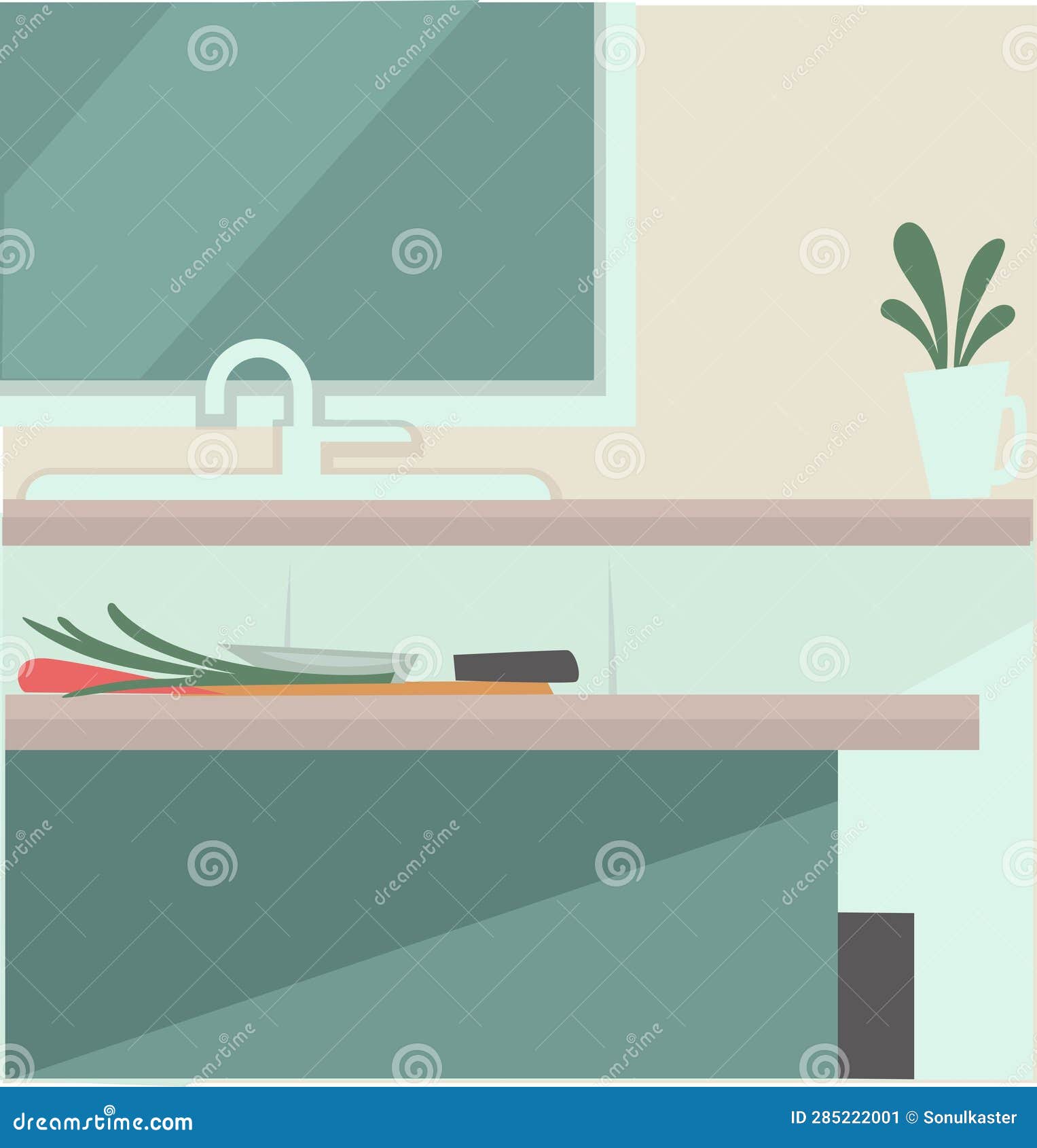Modern Kitchen Interior Design with Table and Sink Stock Vector