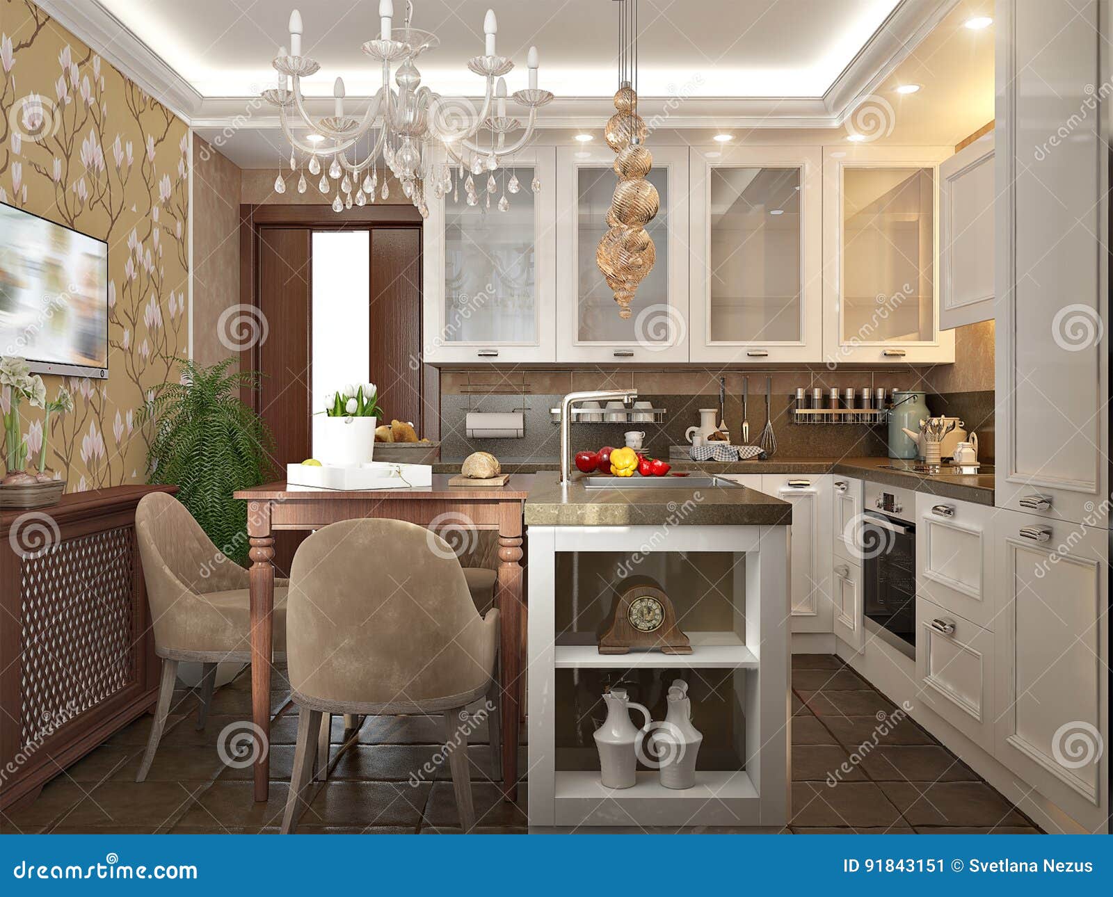 Modern Kitchen Interior Design Stock Illustration