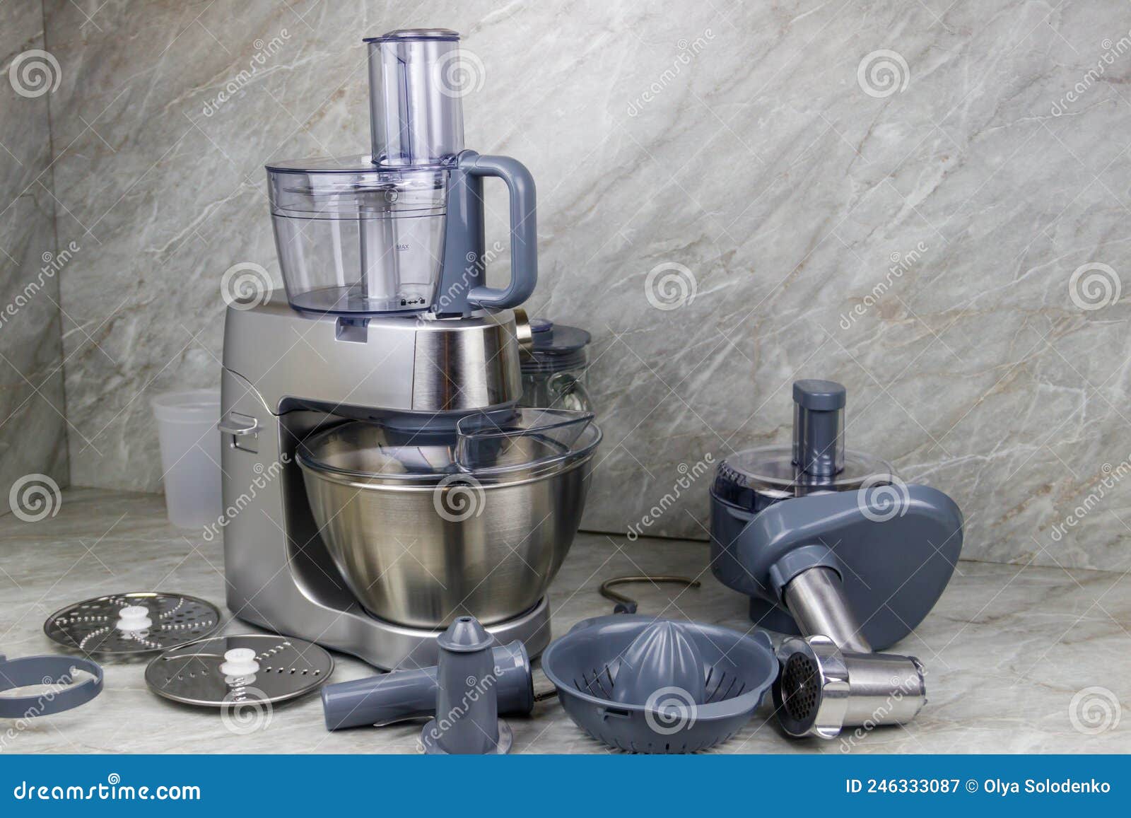 Modern Kitchen Machine with Different Attachments and Accessories Stock Image Image of beater