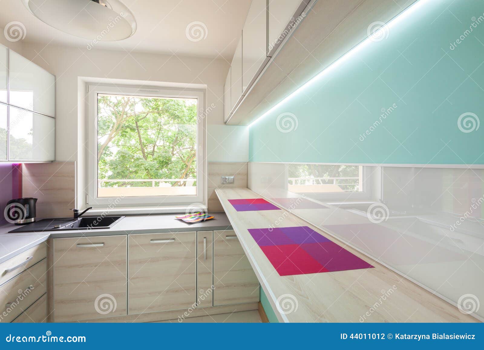 Modern Kitchen with Neon Lighting Stock Photo Image of house, estate