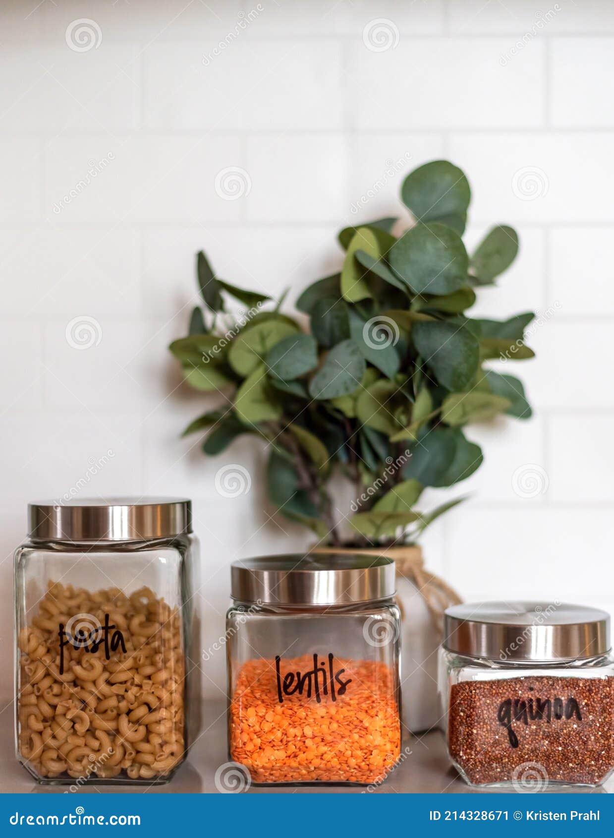 Organized Kitchen Pantry with Labeled Canisters Stock Image Image of
