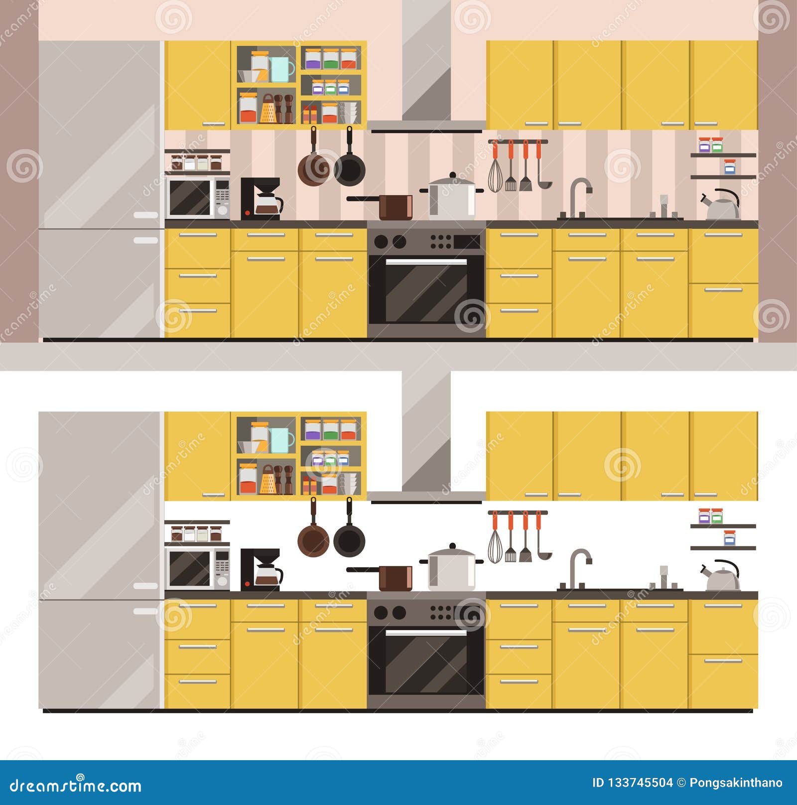 Modern Kitchen room design stock vector. Illustration of decoration 133745504
