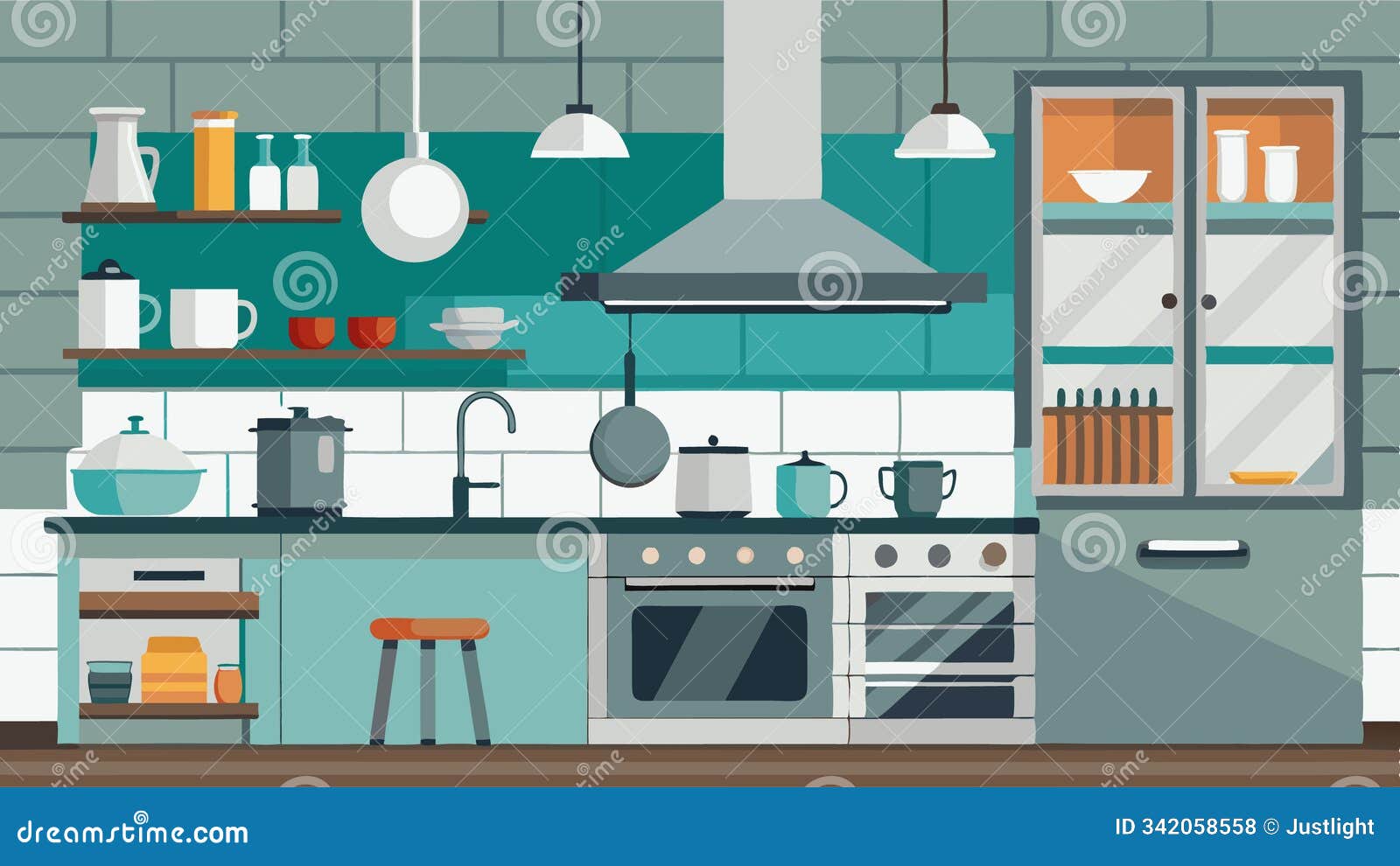 a modern kitchen with stainless steel appliances concrete countertops and open shelving holding industrialstyle dishware