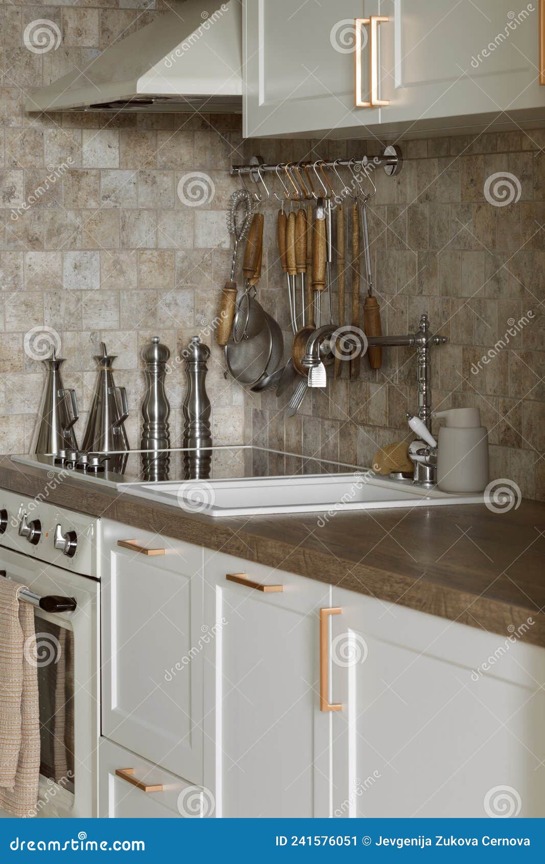 Modern Kitchen Utensils in Contemporary Kitchen Interior. Comfortable