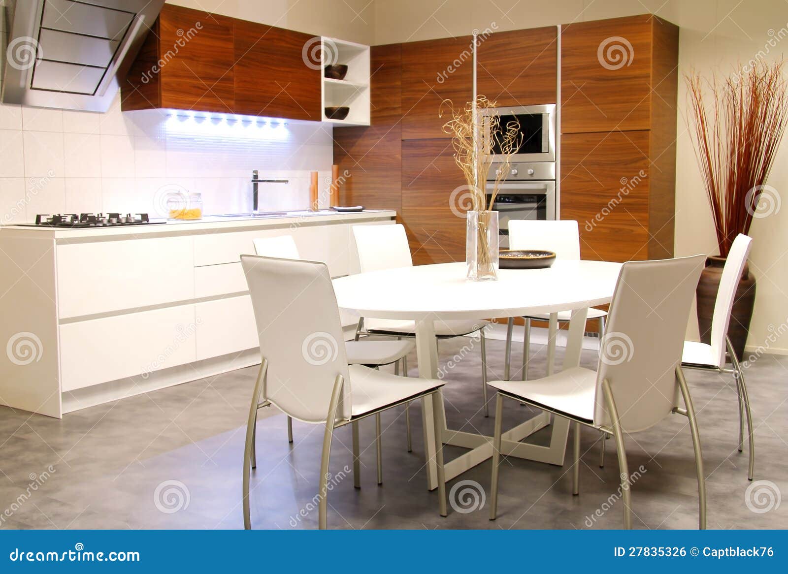 Modern Kitchen with White Table Stock Photo Image of home, kitchen