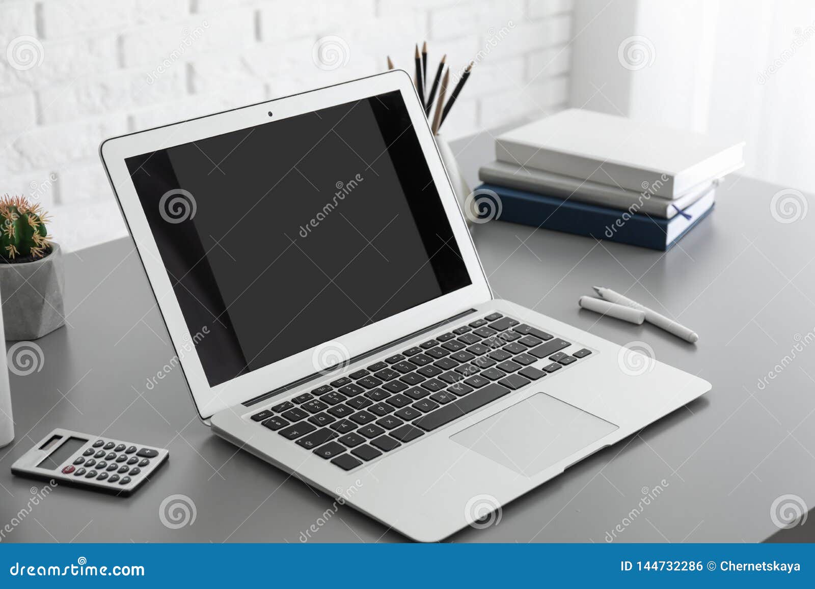 Modern Laptop With Blank Screen On Table Stock Photo Image Of Laptop