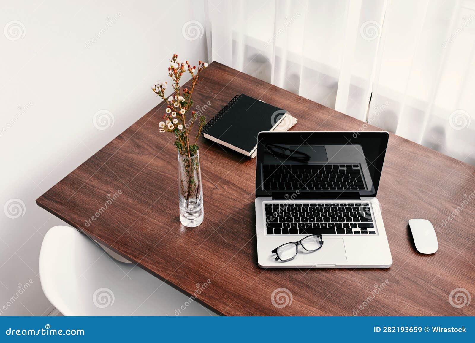 Modern Laptop Computer on a Desk, with Glasses Stock Image Image of