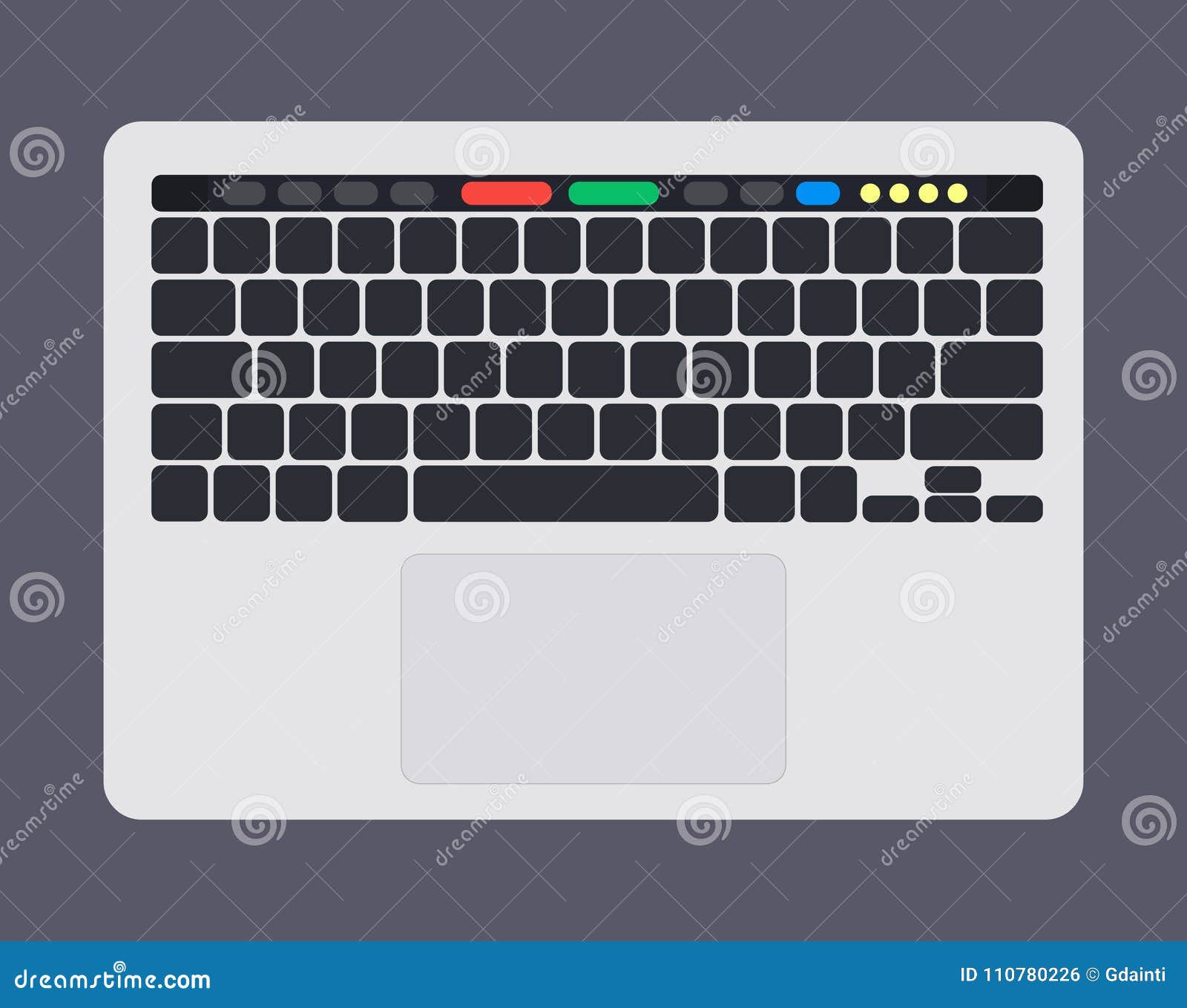 modern laptop computer keyboard with blank bkack keyboard keys, touch panel and touchpad