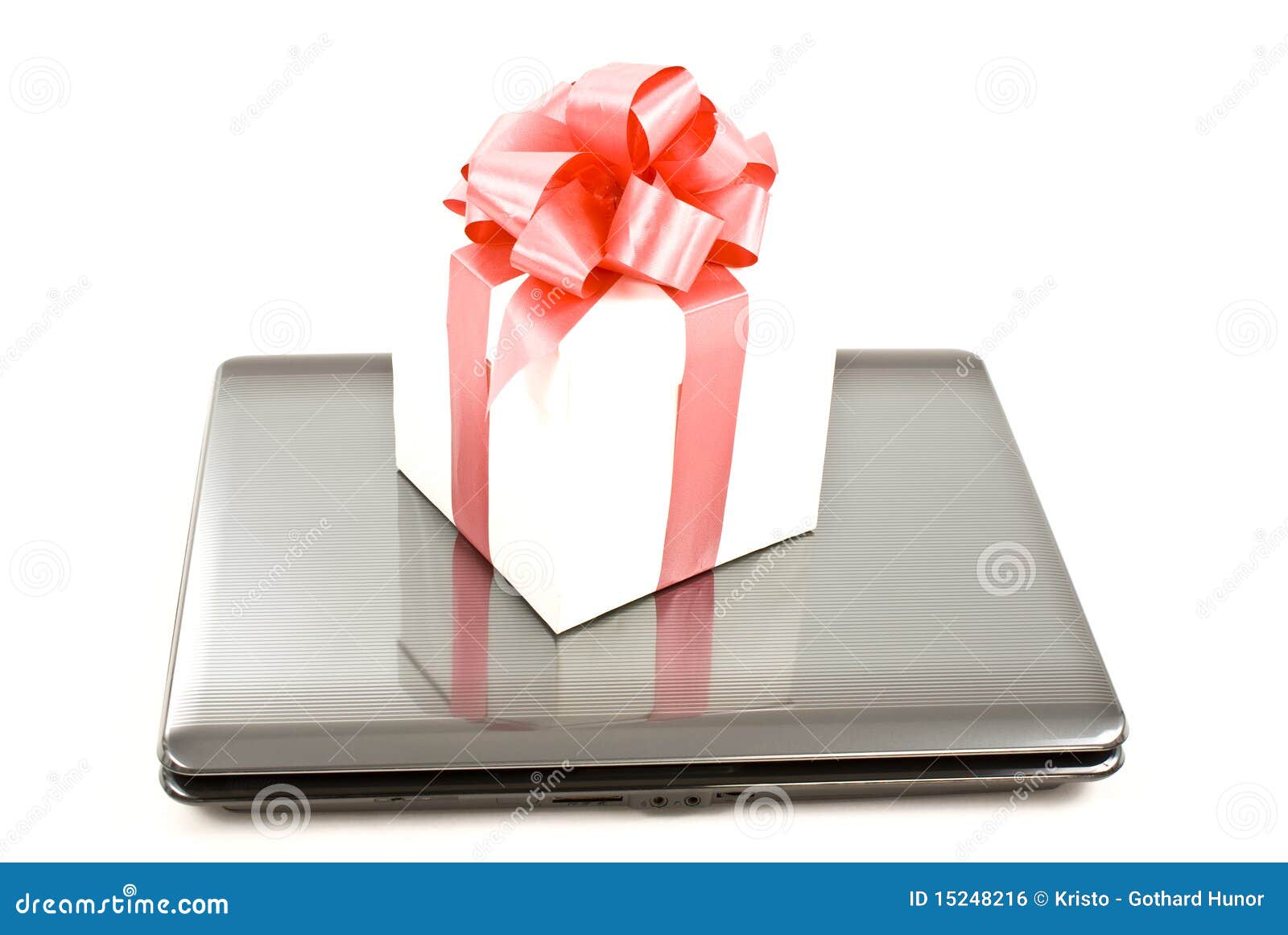 Modern laptop and gift box stock photo. Image of crystal 15248216