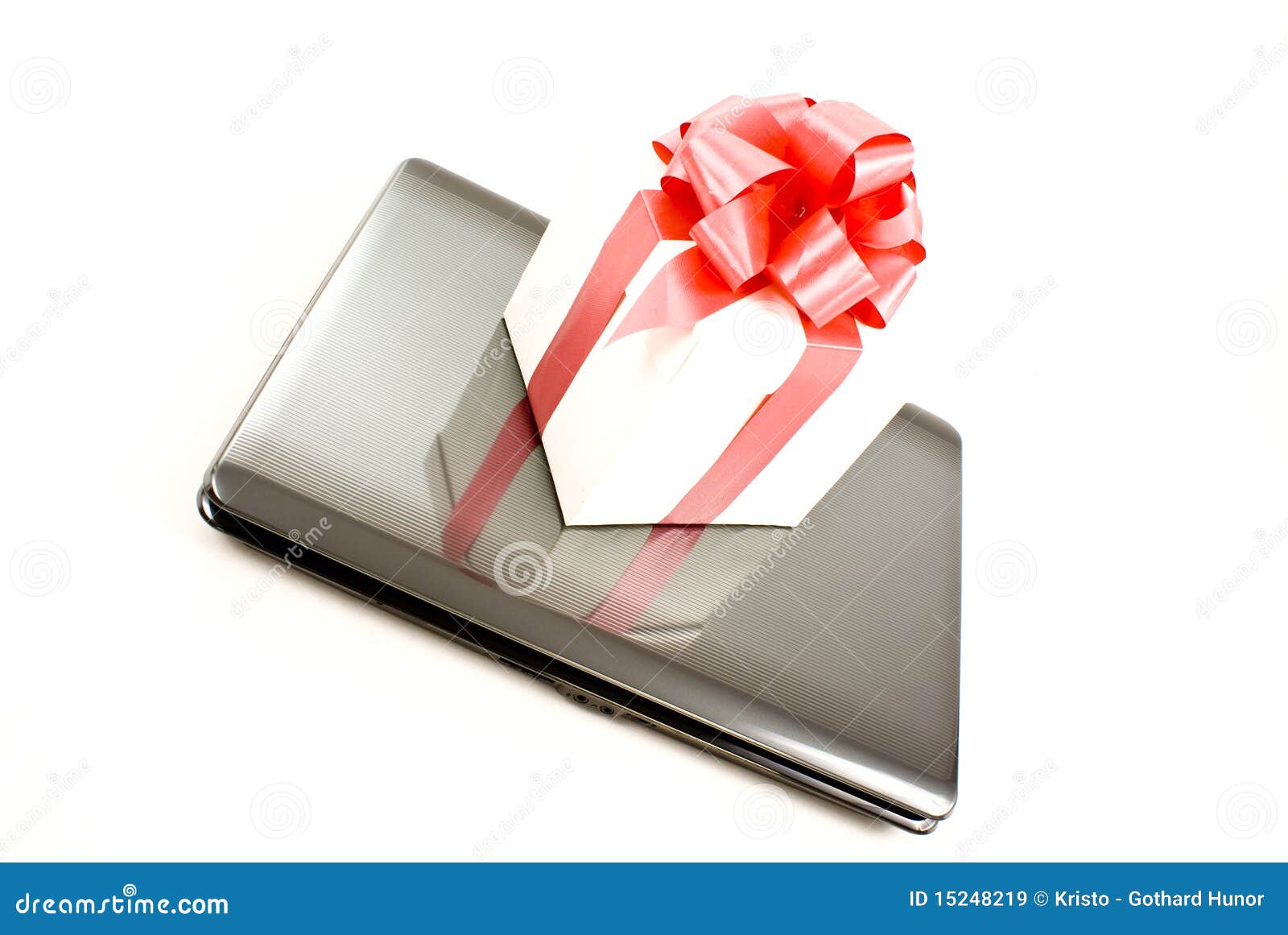 Modern laptop and gift box stock image. Image of flat 15248219
