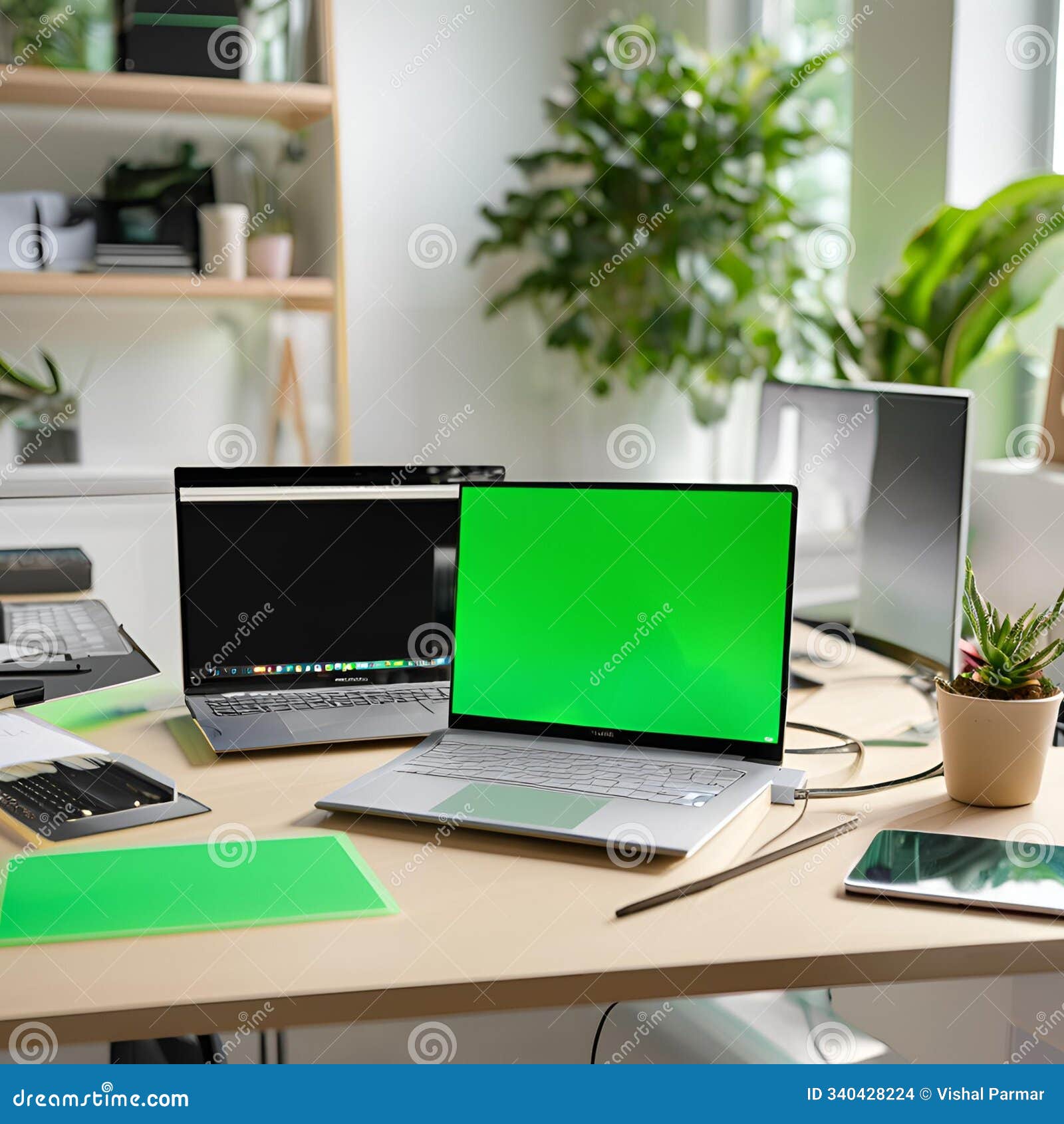 modern laptop with green screen for custom content integration