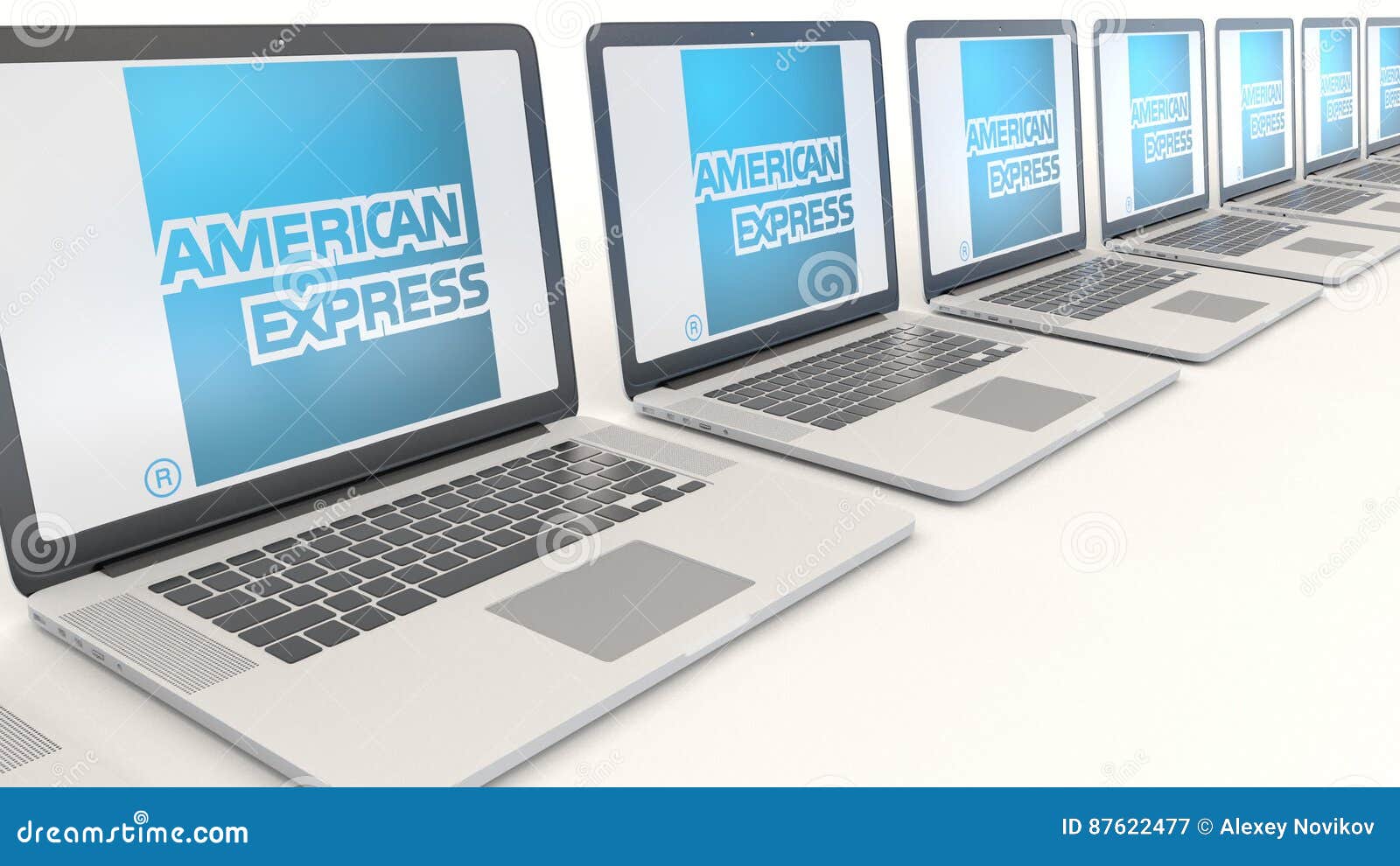 Modern Laptops with American Express Logo. Computer Technology