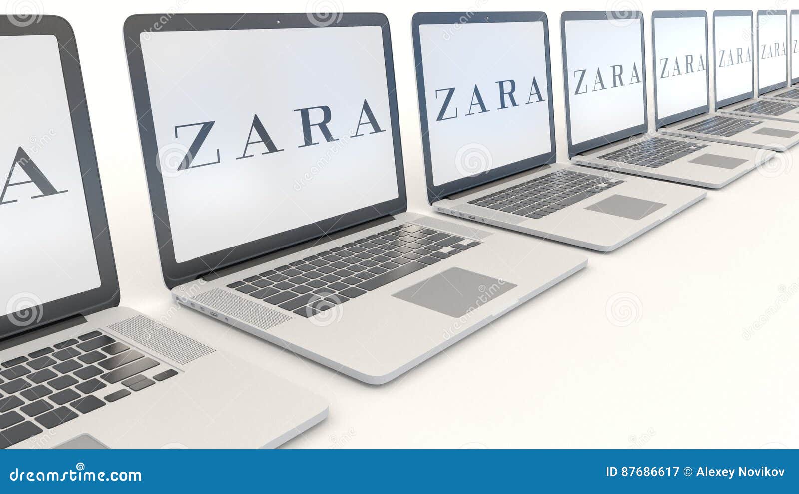 Modern Laptops with Zara Logo. Computer Technology Conceptual Editorial