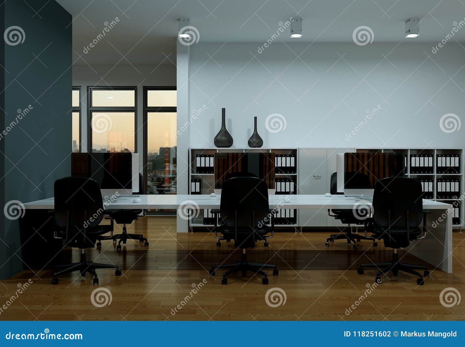 Modern Grey Office Interior Design 3d Rendering Stock Illustration