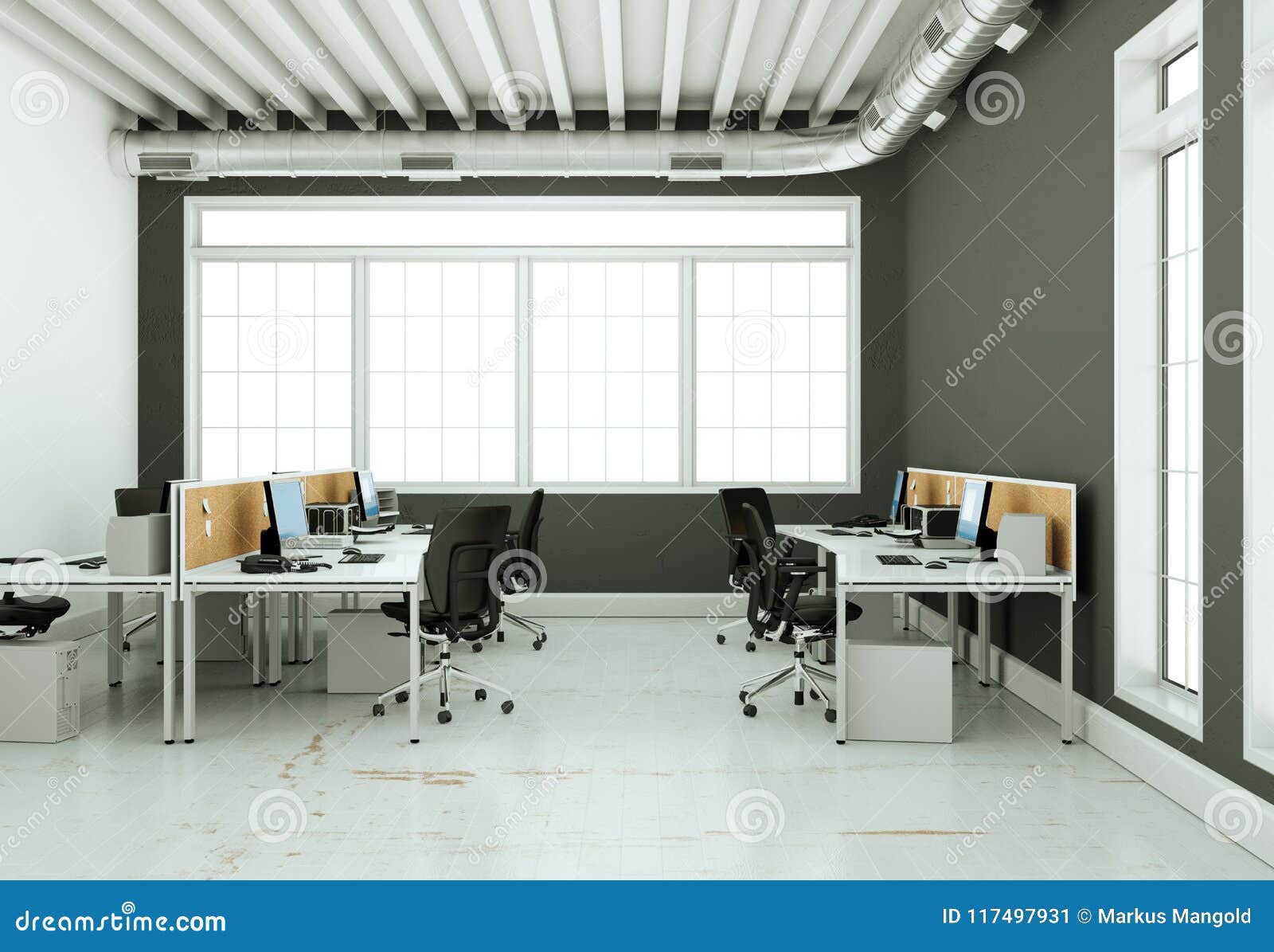 Modern Large Office Interior Design with Grey Wall Stock Illustration