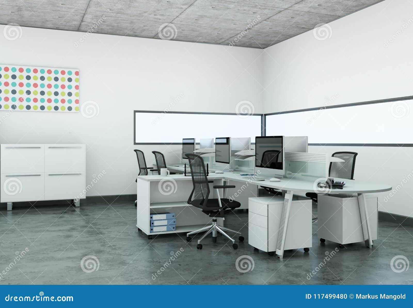 modern large office interior  3d rendering