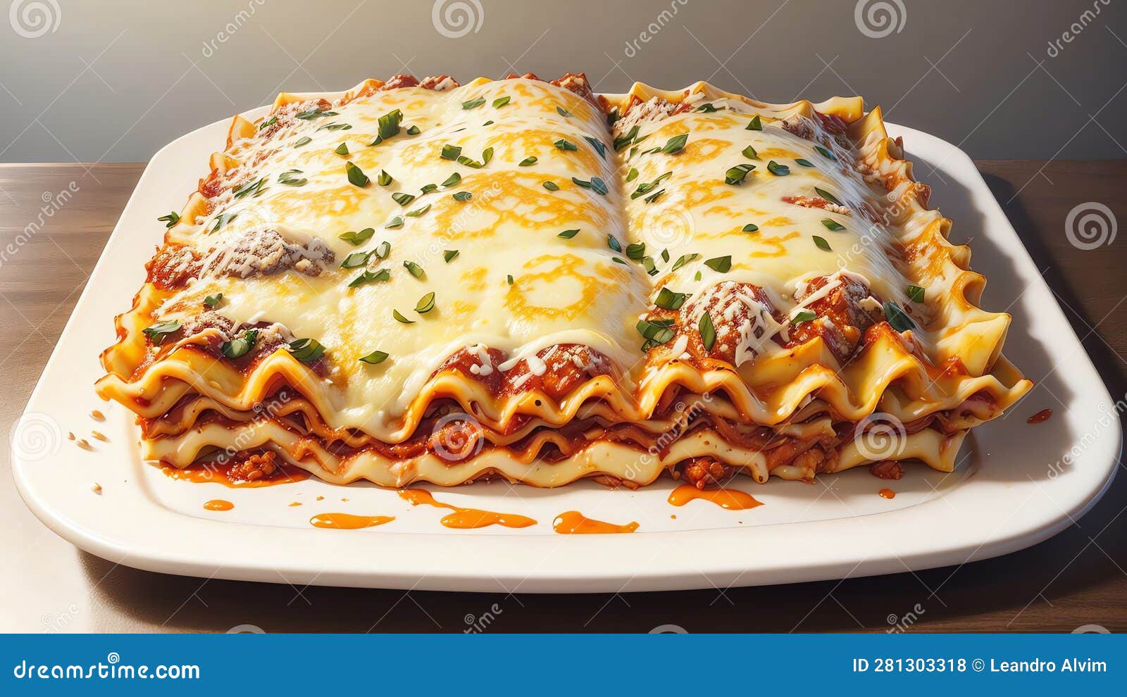 Modern Lasagna Delight Serving Platter.AI Generated Stock Illustration