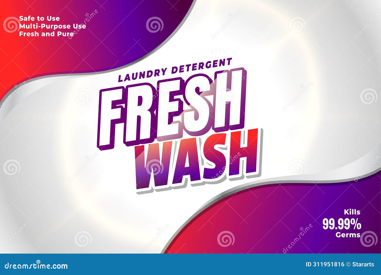 Modern Laundry Detergent Powder Label for Fresh Wash Stock Vector