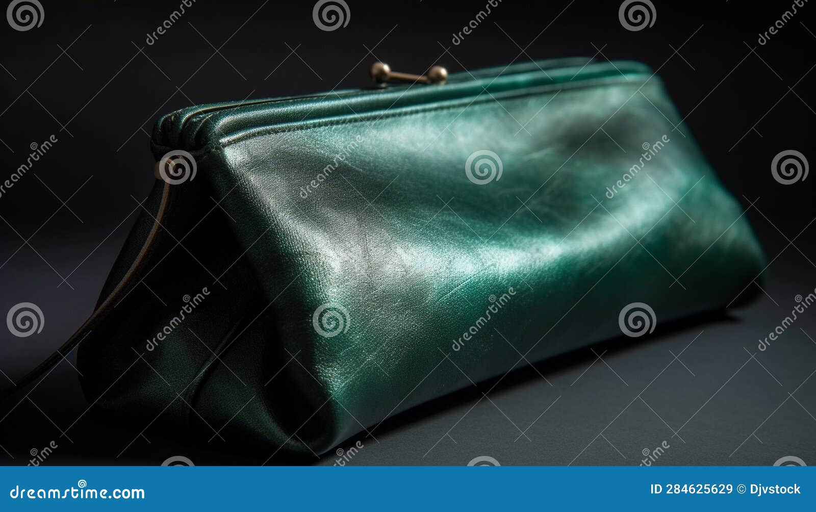 Modern Leather Purse with Shiny Metal Buckle, on Black Generated by AI ...