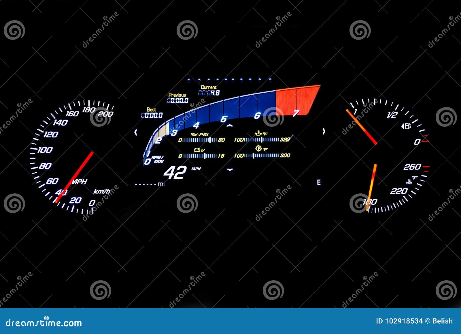 modern light car mileage on black background 42 mph