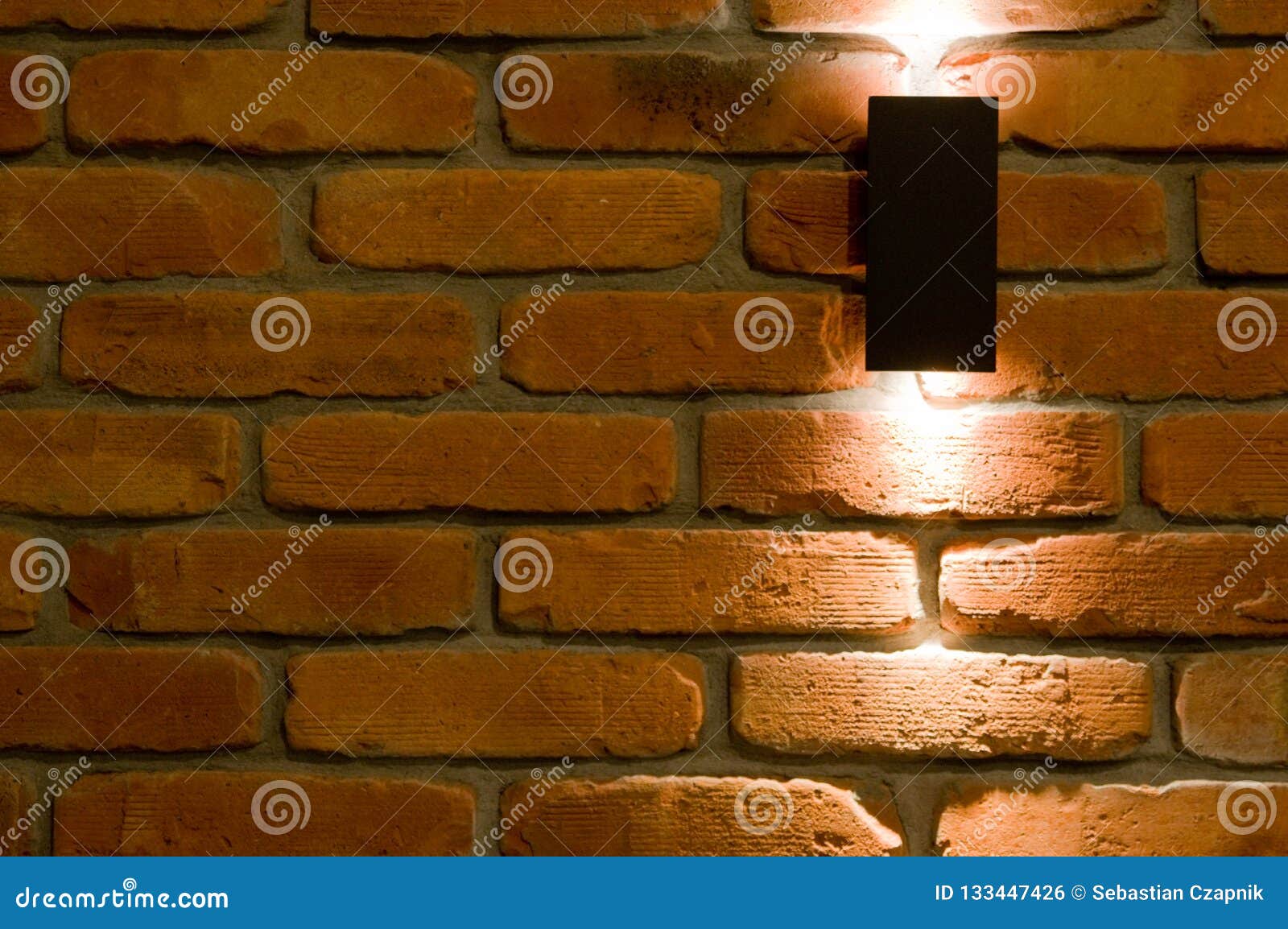 LED Wall Lighting, Red Brick and Light Background Stock Photo - Image of 133447426