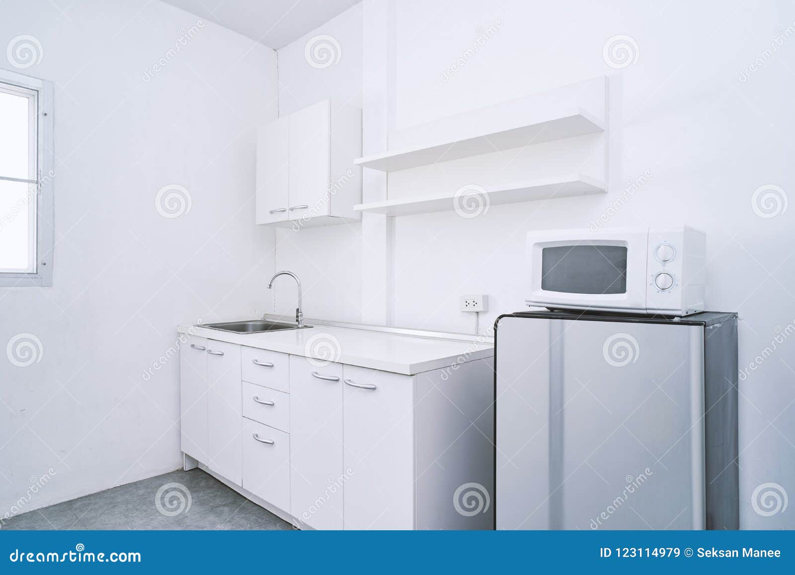 Modern Living Concept White Clean Kitchen Room With Built In