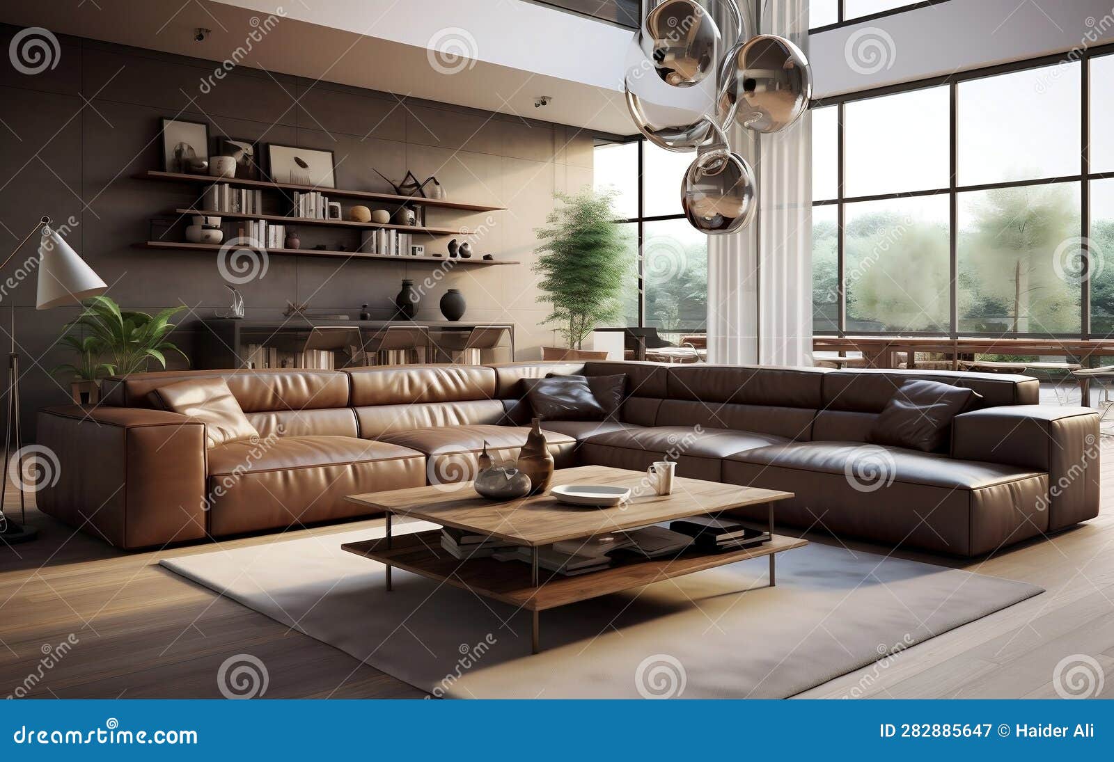 Modern Living Room with Brown and Beige Color Scheme. Generative AI ...