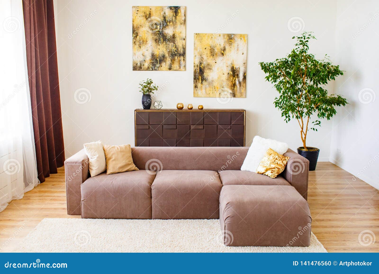 Modern Living Room Concept Beautiful Cushions Put On Brown