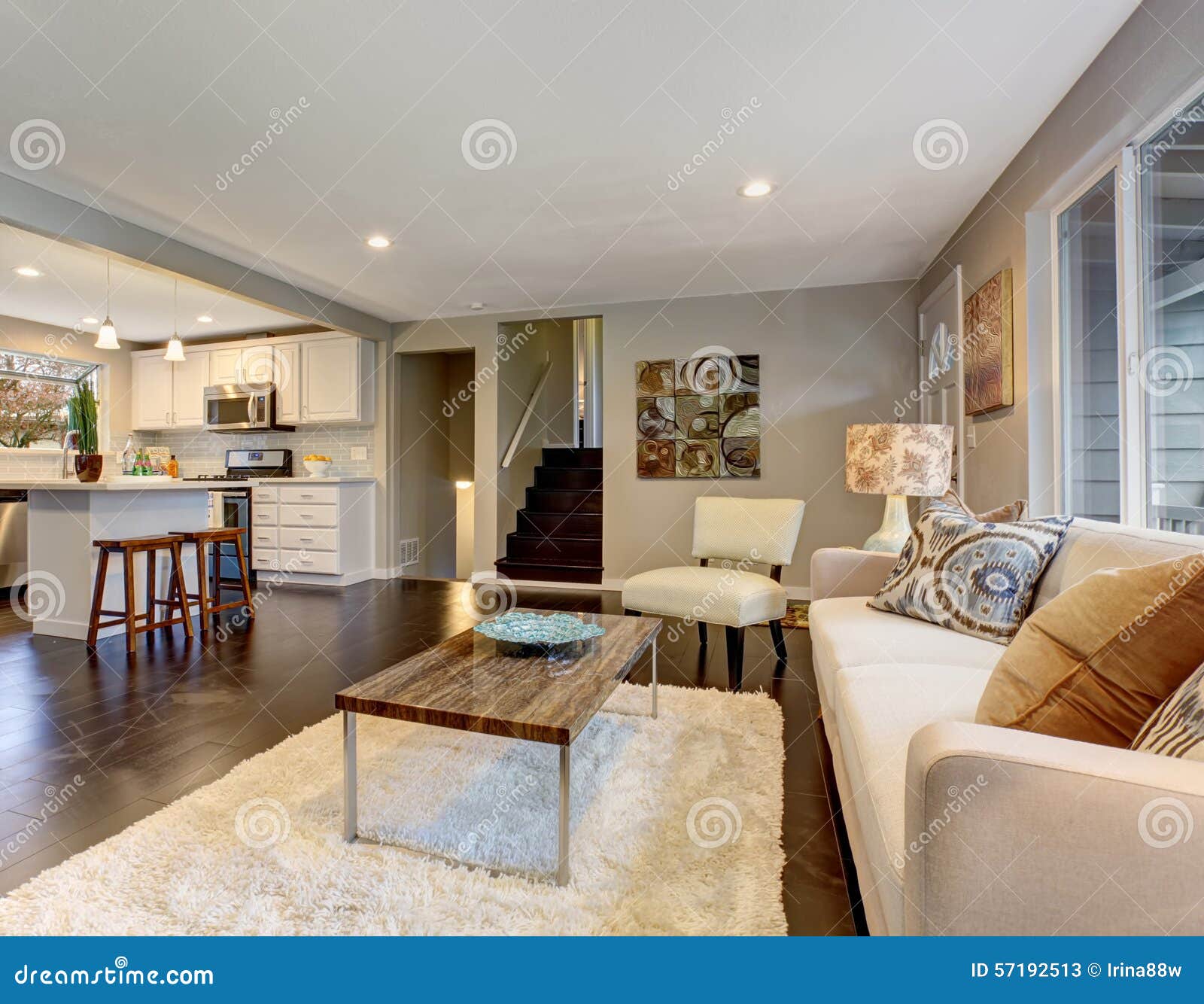 Modern Living Room With Dark Hardwood Floor Stock Image Image