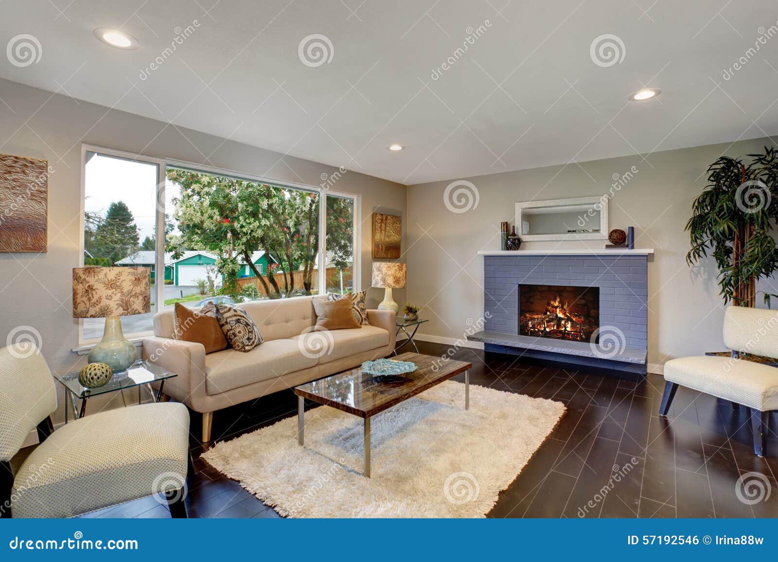 Modern Living Room With Dark Hardwood Floor Stock Photo Image