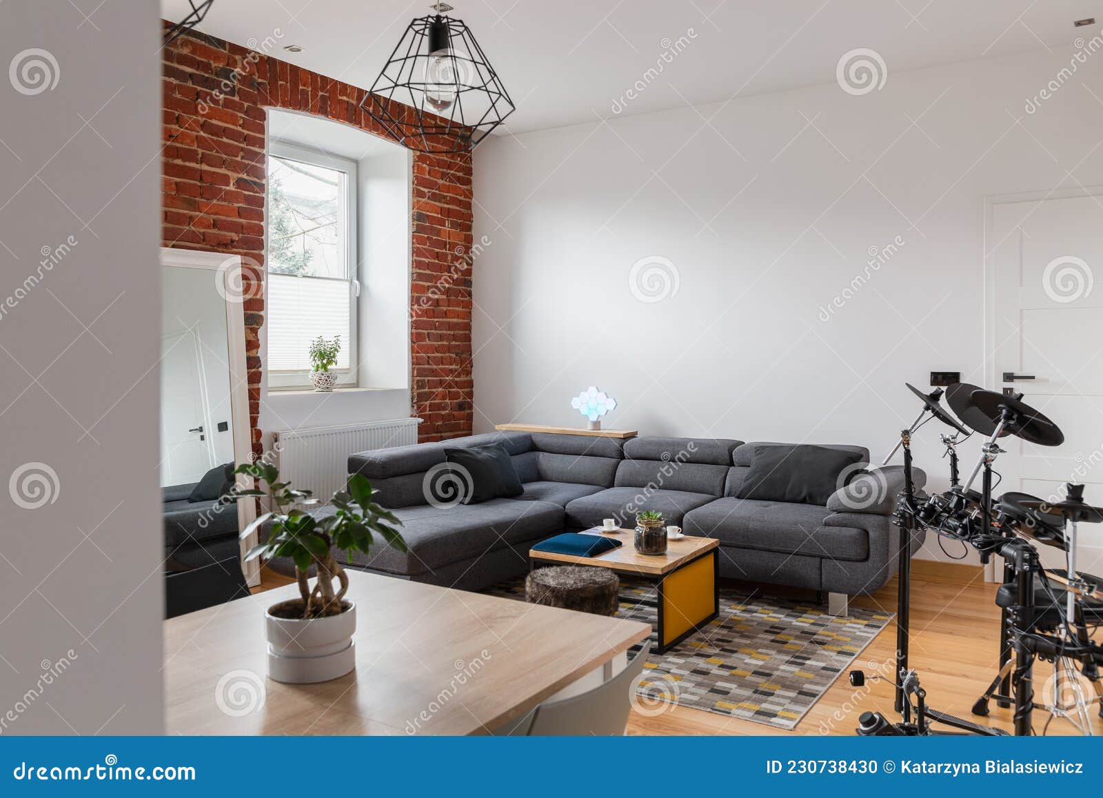 Modern Living Room with Drums in Living Room Stock Photo Image of