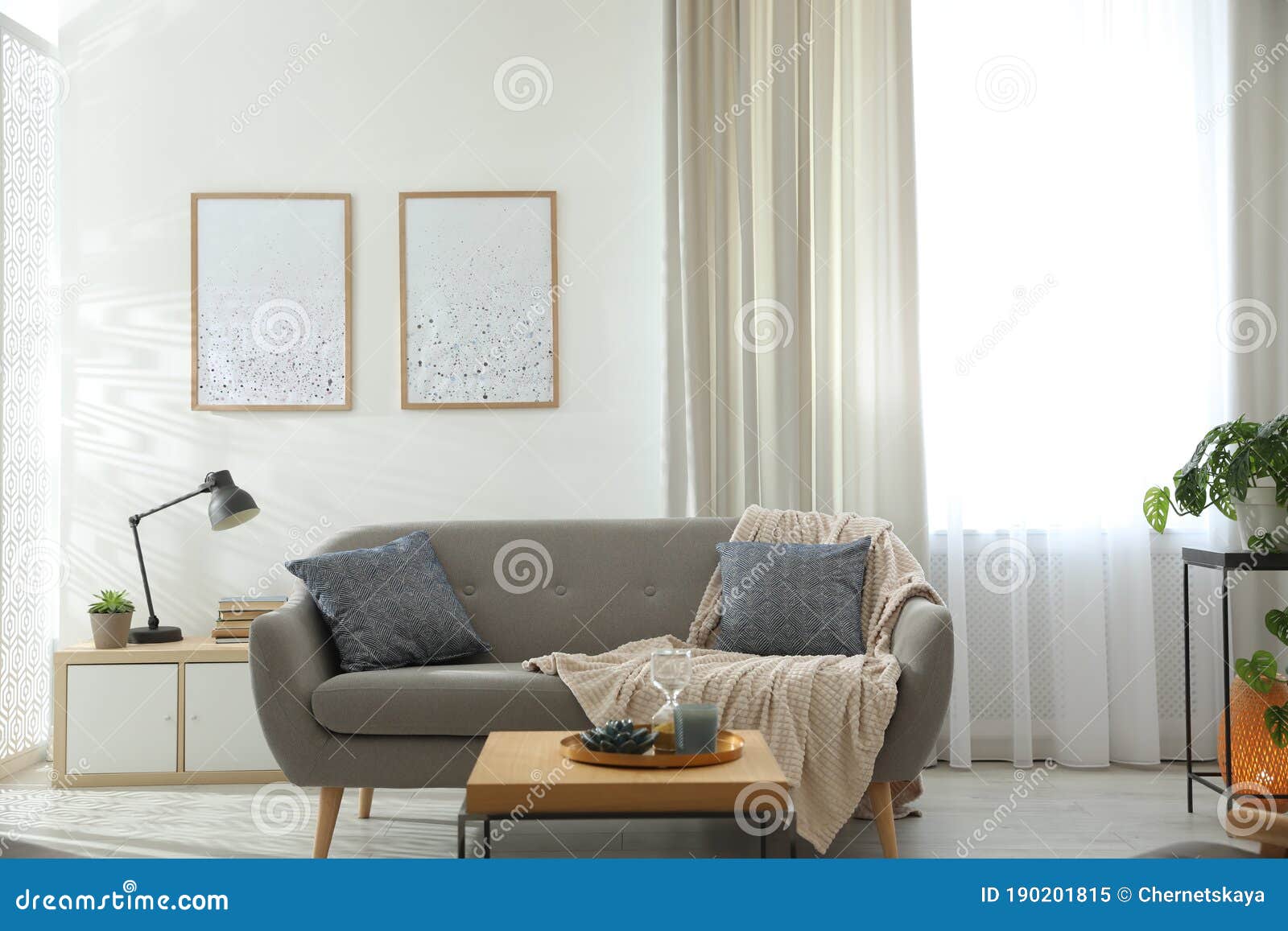 Living Room Interior with Comfortable Sofa Stock Image Image of