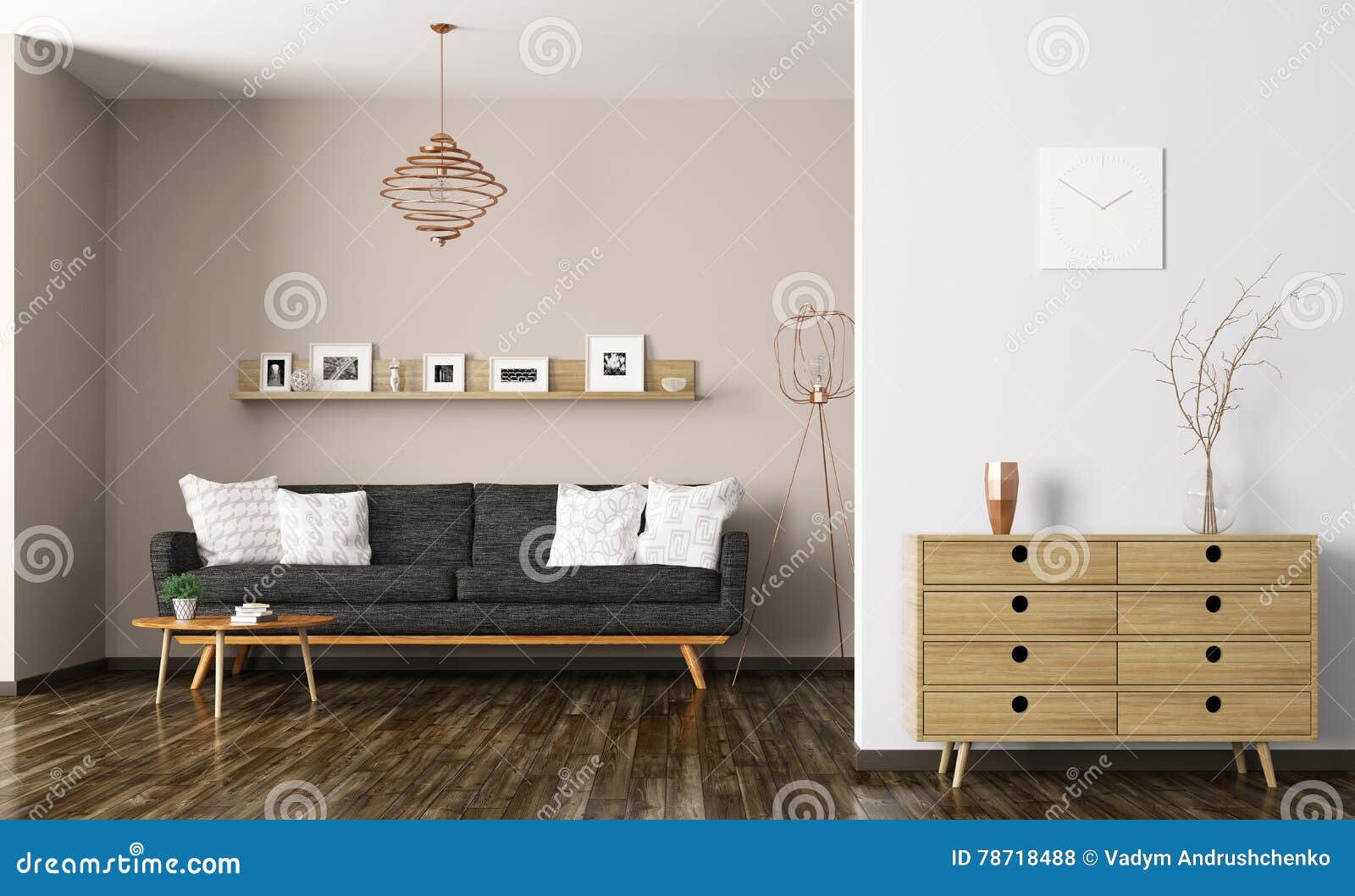 Modern Living Room Interior 3d Rendering Stock Illustration