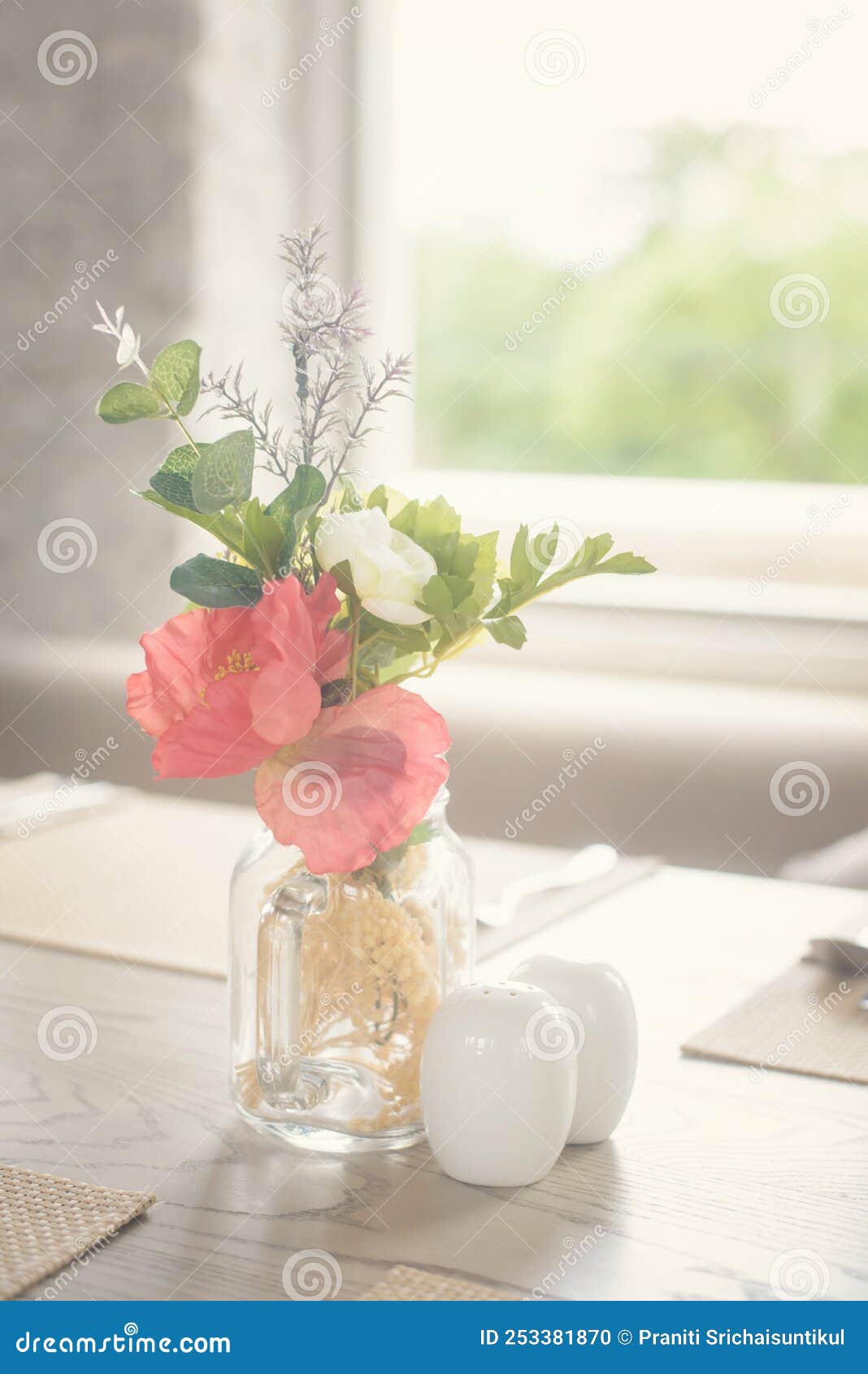 Modern Living Room Interior Design with Artificial Flower Vase Stock