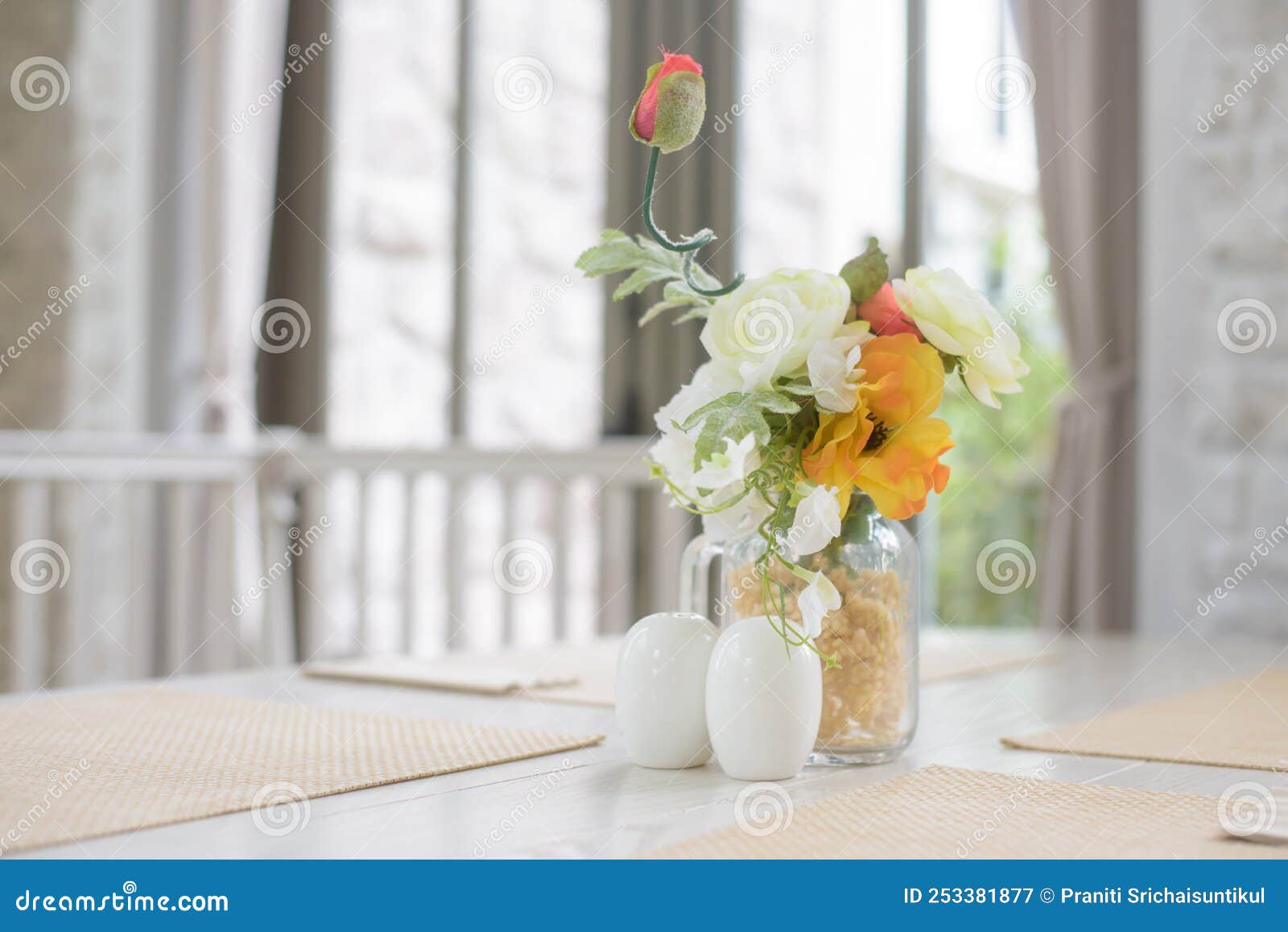 Modern Living Room Interior Design with Artificial Flower Vase Stock