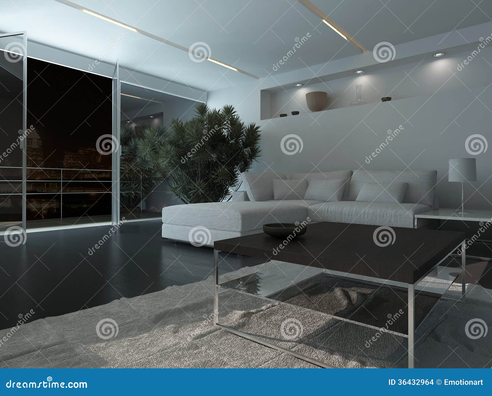 Modern Living Room Interior At Night Stock Photo Image Of Minimalist