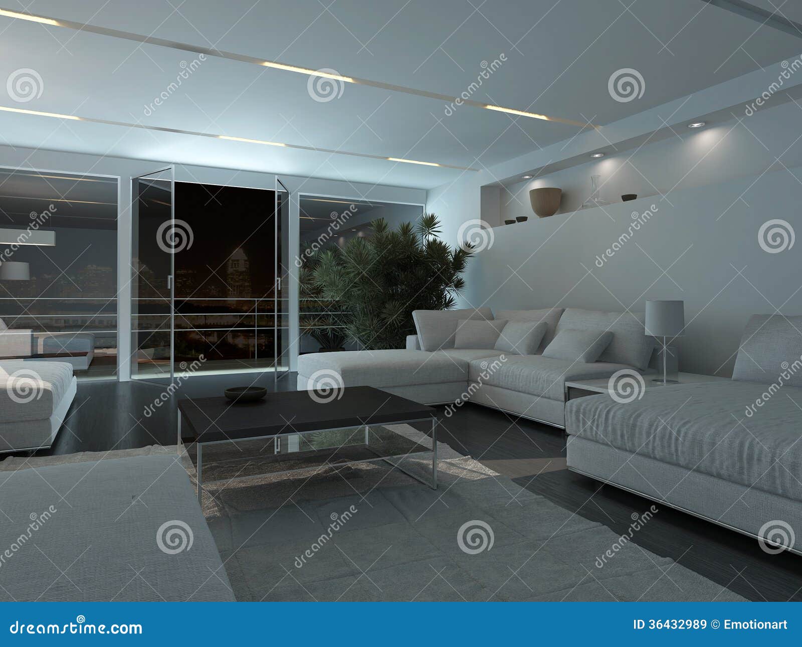 Modern Living Room Interior at Night Stock Image Image of