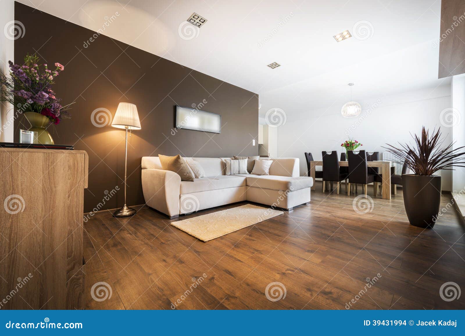 Modern Living Room with Kitchen Stock Photo - Image of lamp, decorative